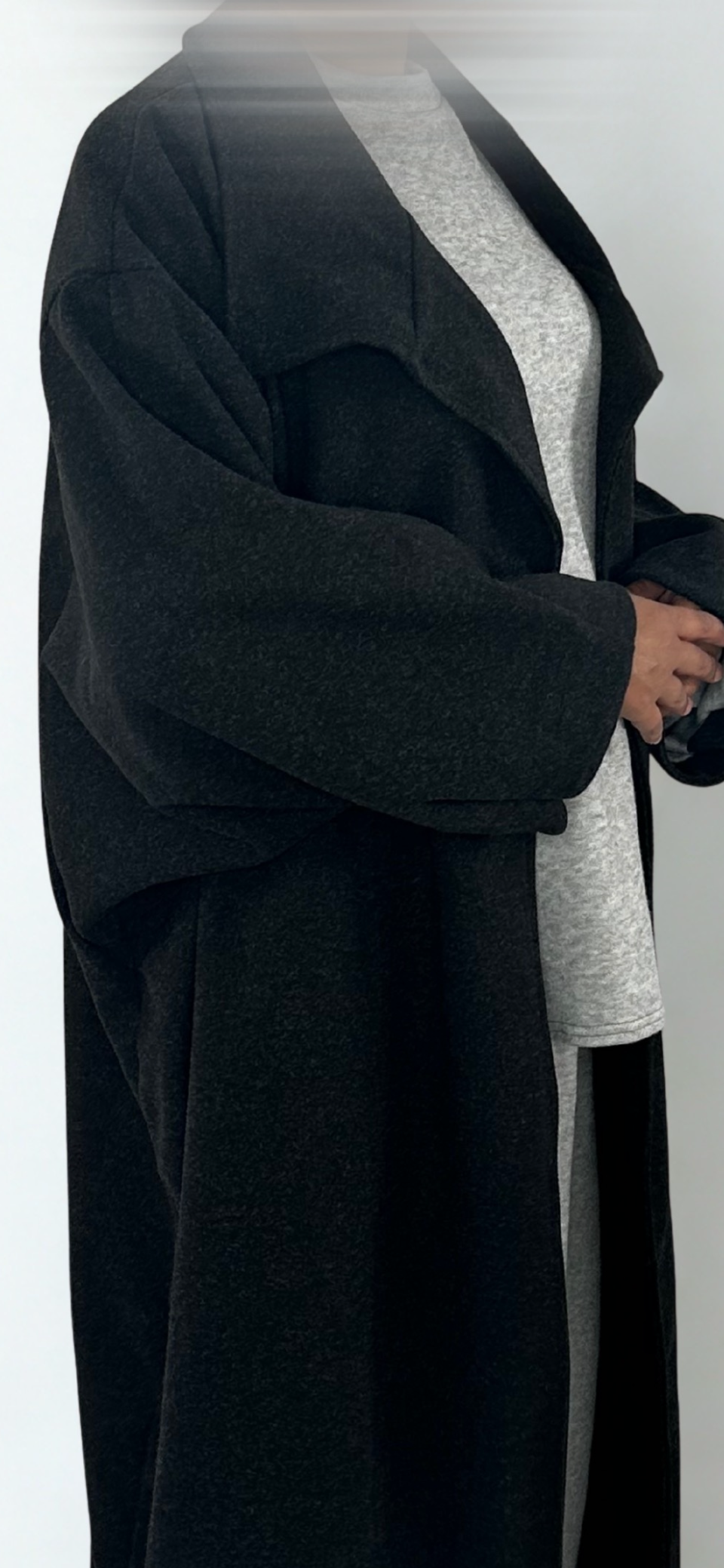 Manteau Long effet Papillon Gris Anthracite