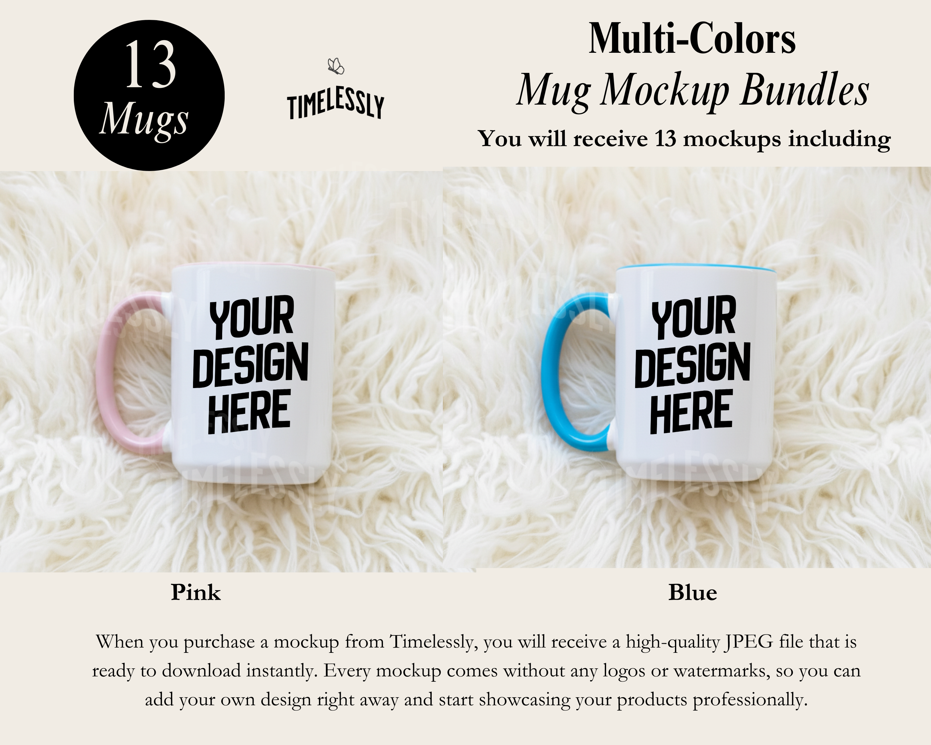 Trendy Boho Accent Mug Mockup Bundle – Yellow, Pink, Blue & More