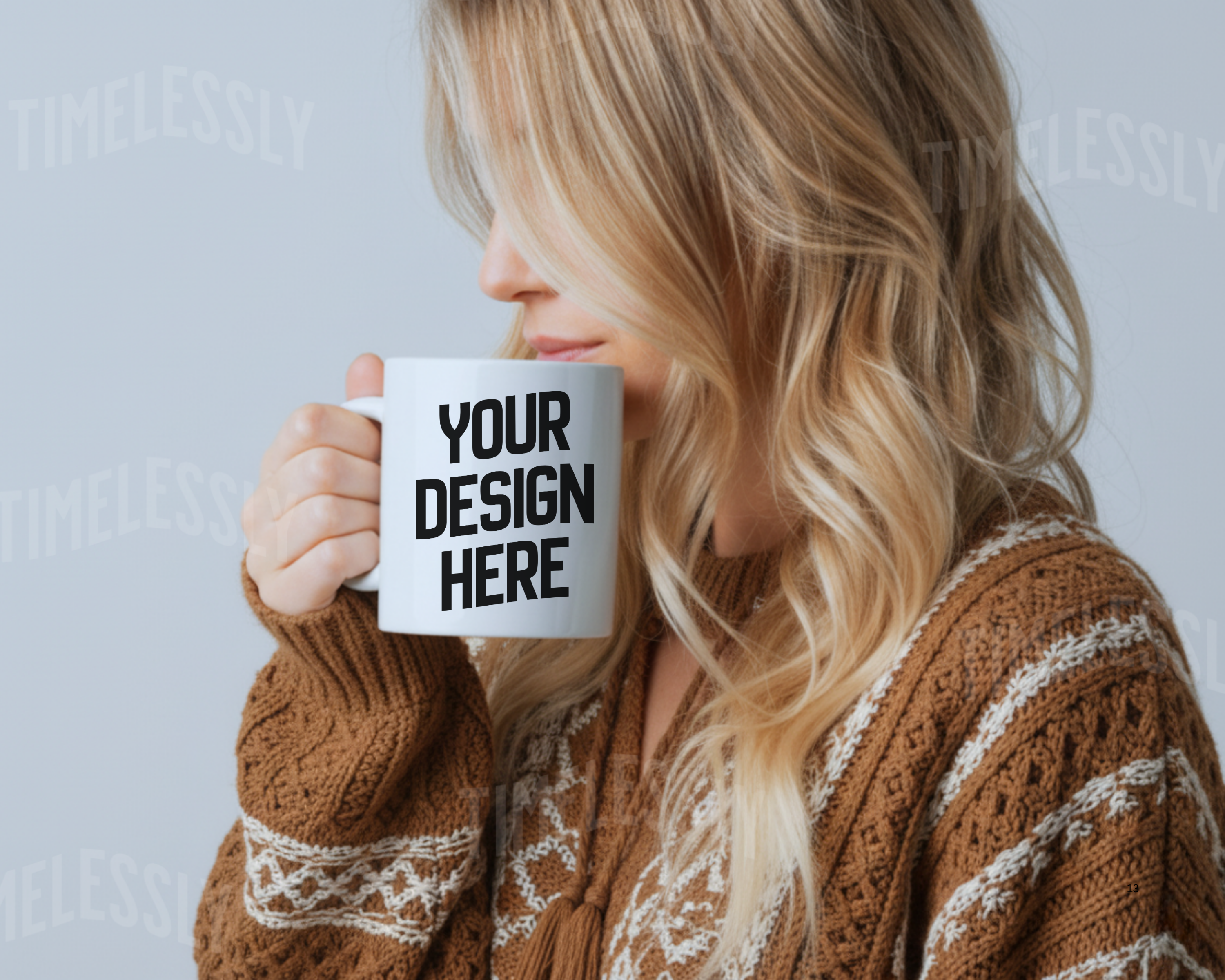 Coffee Mug Mockup 11oz | Handheld Cozy Knit | Lifestyle PNG