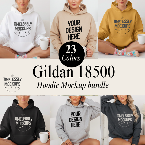Gildan 18500 Hoodie Mockup Bundle — Instant PNG