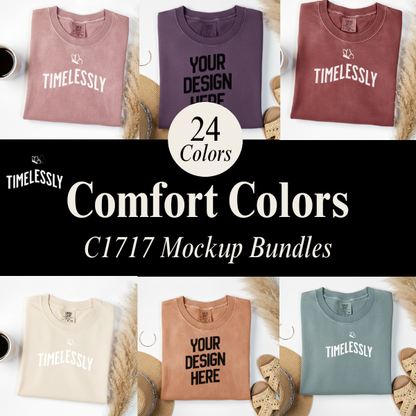 Comfort Colors C1717 Folded T-Shirt Mockup Bundle (24 Colors)