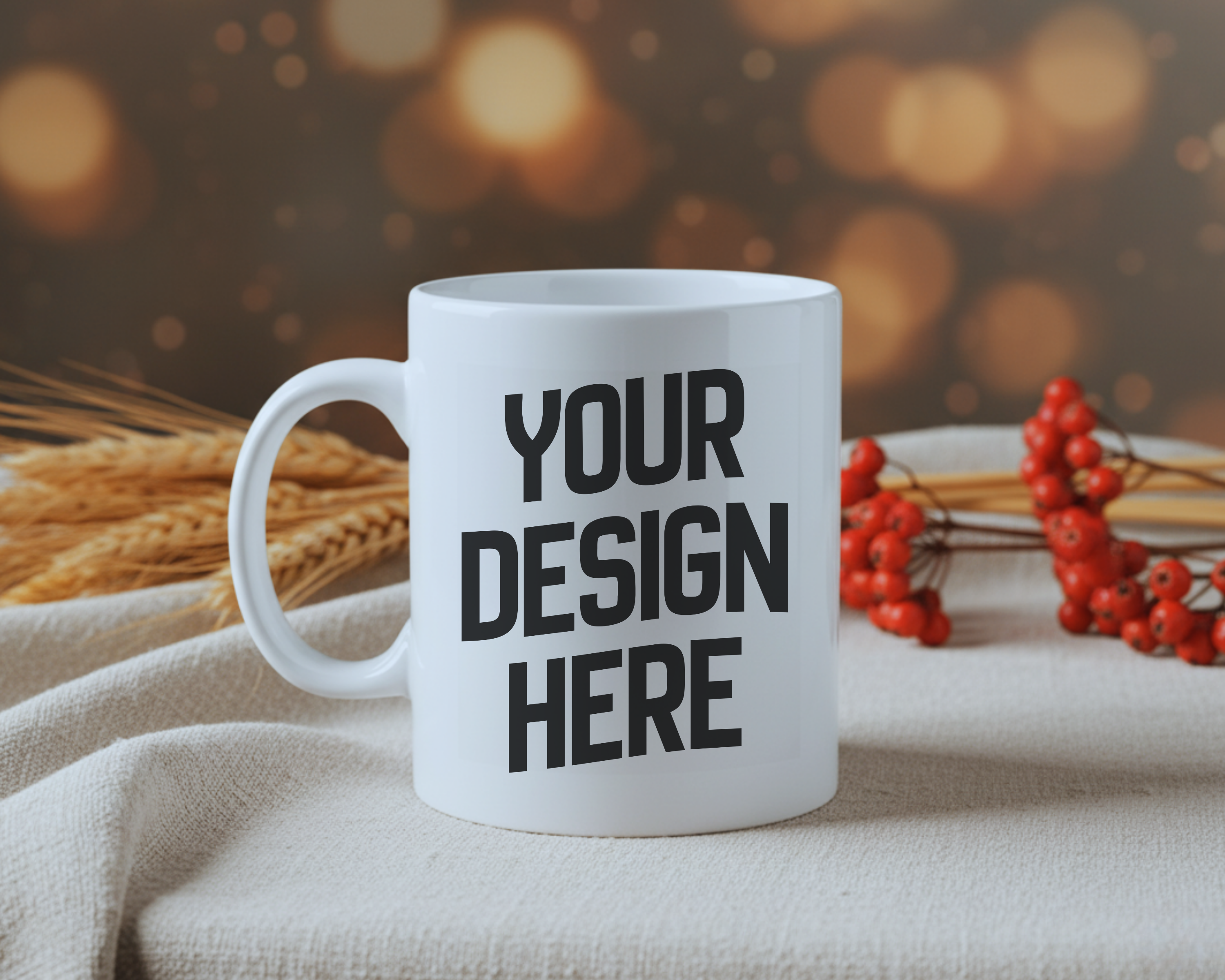 White 11oz Mug Mockup | Cozy Boho Scene | PNG