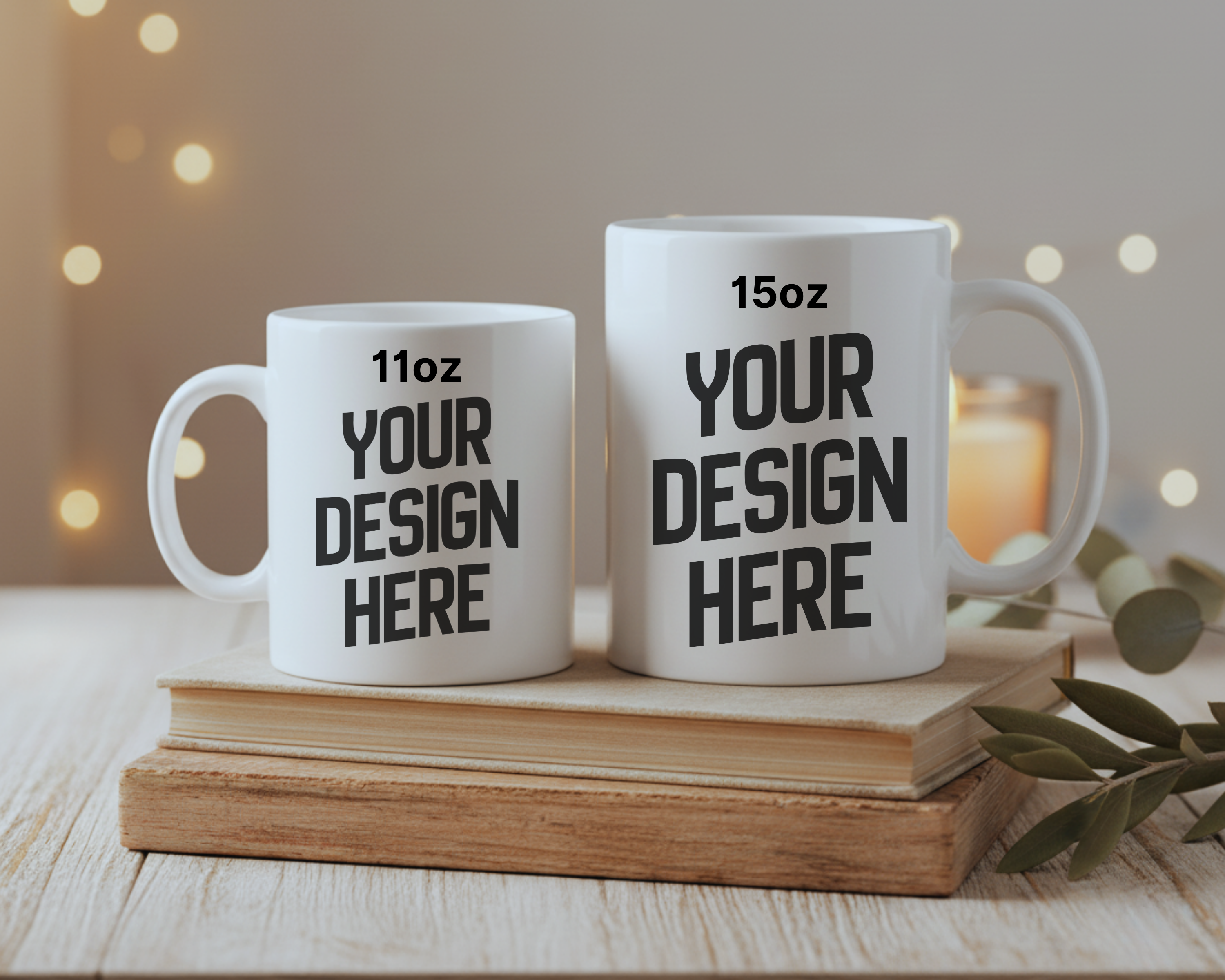 Dual Mug Mockup Bundle (11oz + 15oz) | White Ceramic | PNG