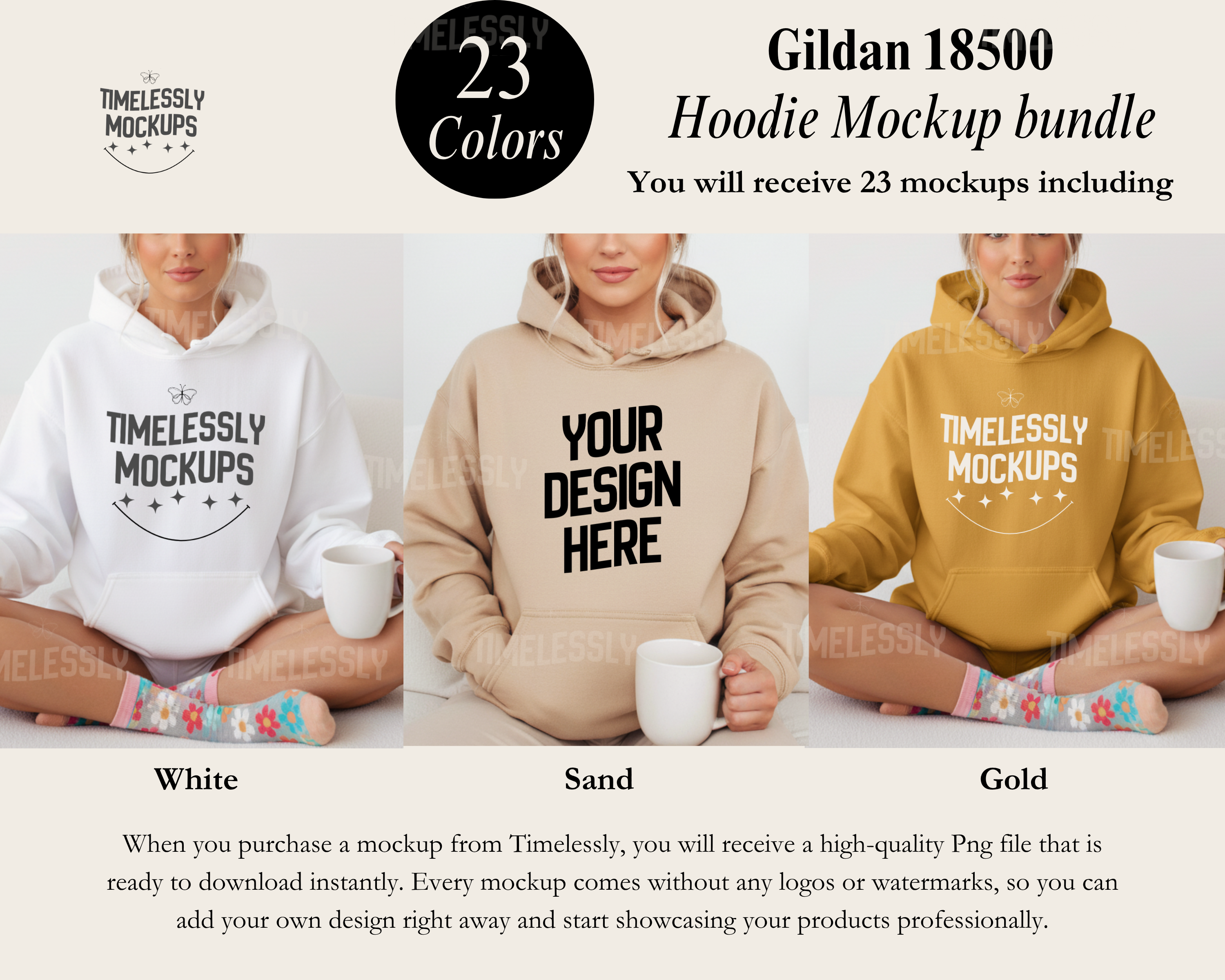 Gildan 18500 Hoodie Mockup Bundle — Instant PNG