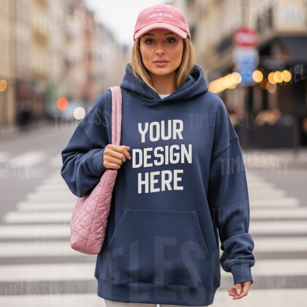 Gildan 18500 Hoodie Mockup – Heather Navy Street Outdoors
