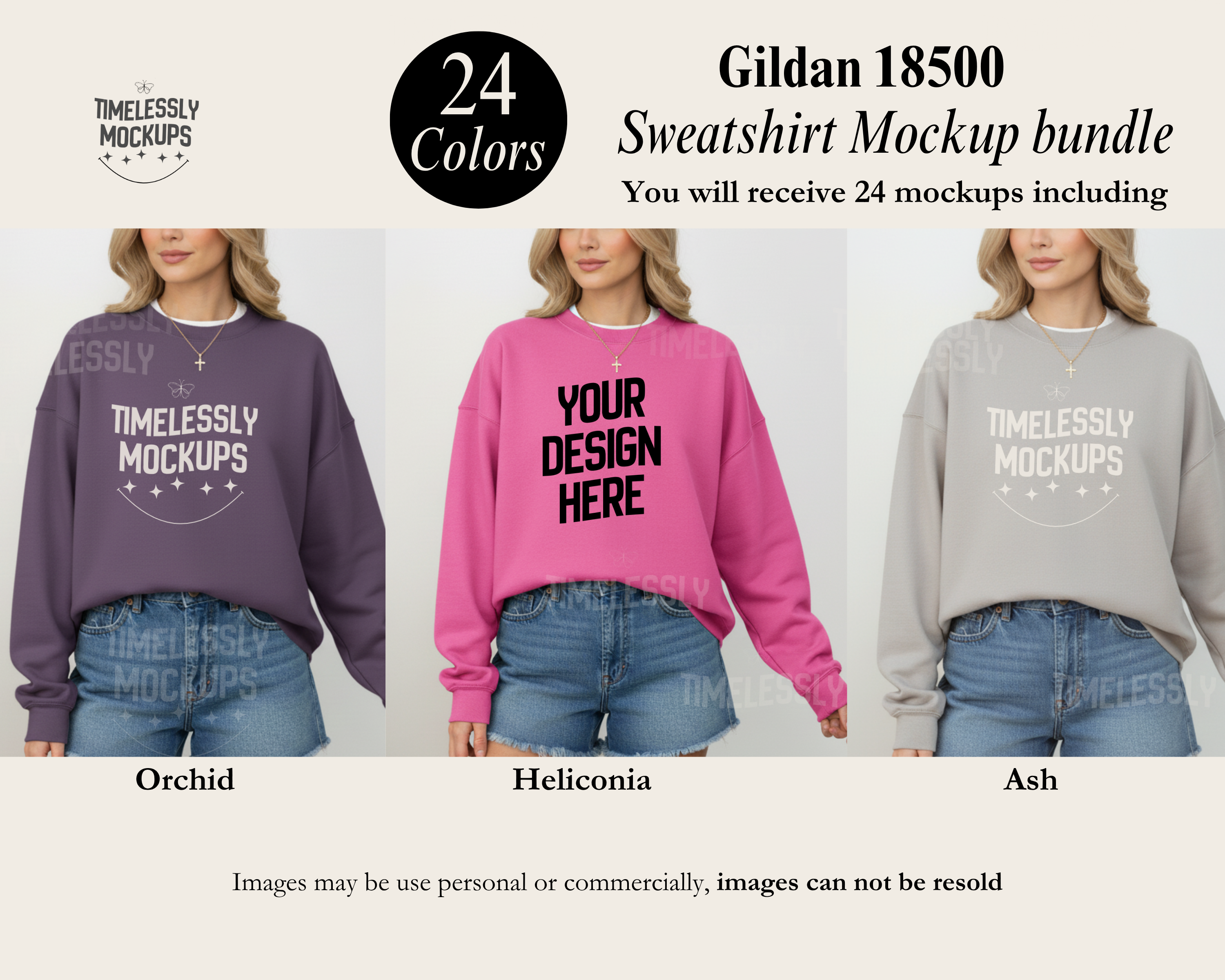 Gildan 18500 Sweatshirt Mockup Bundle — 24 Colors — Instant PNG Download