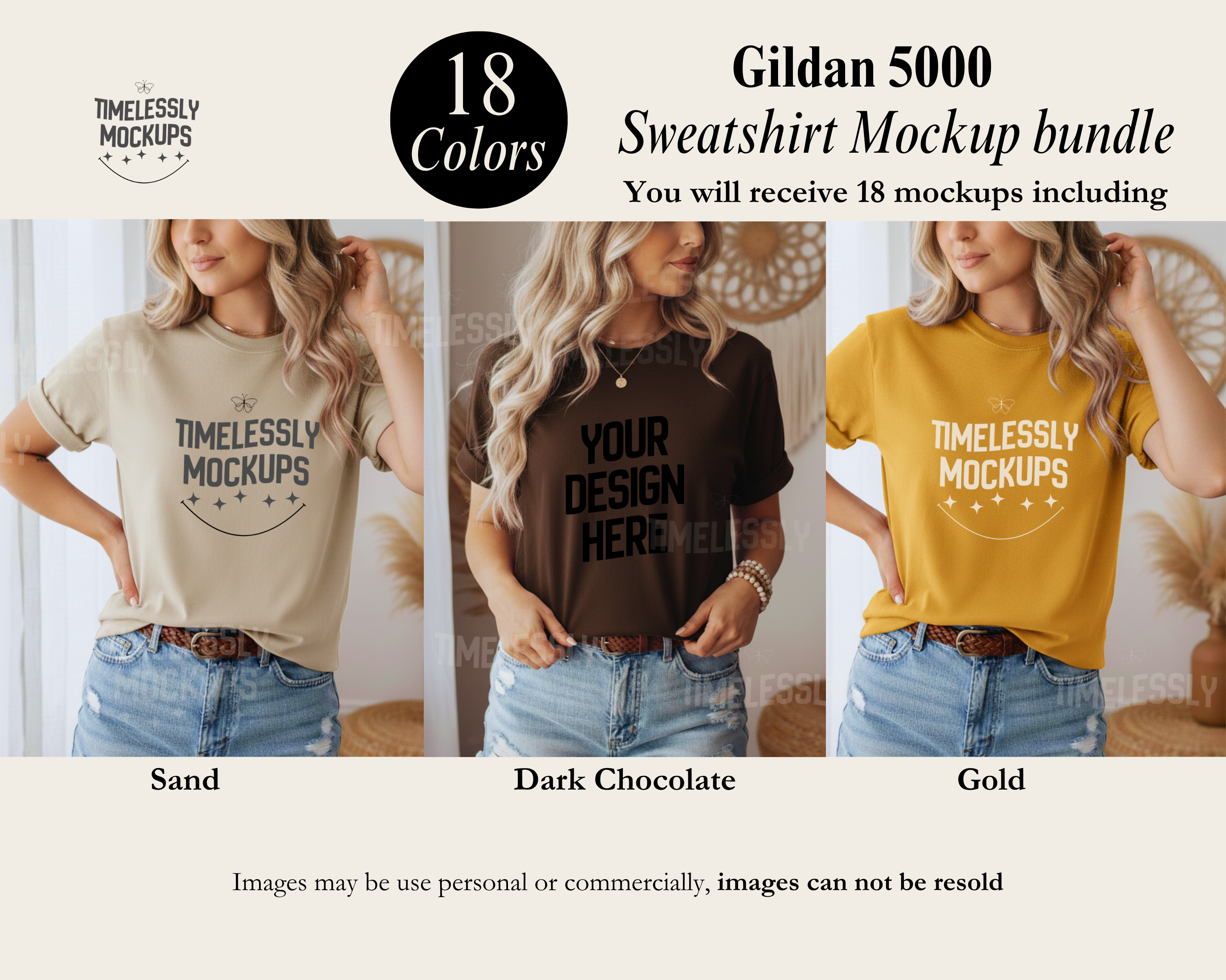 Gildan 5000 T-shirt Lifestyle Mockup Bundle — 18 Colors — Instant PNG Download
