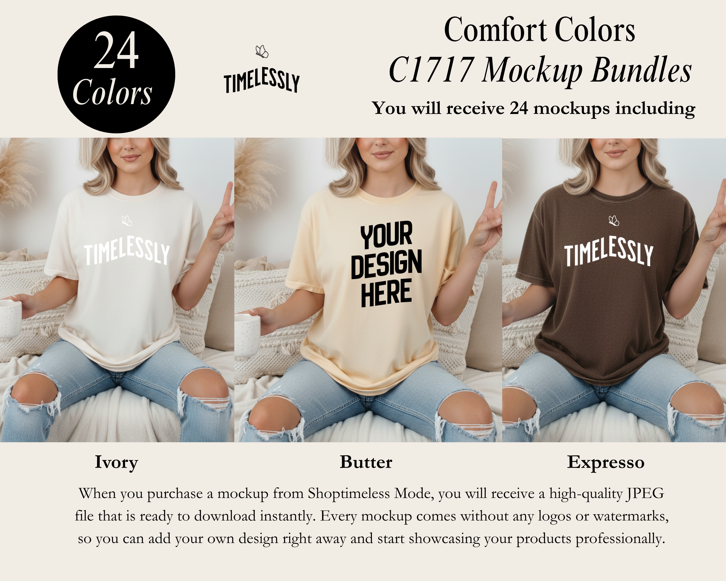Comfort Colors C1717 Front View Mockup Pack – 24 High-Res PNG Lifestyle Images
