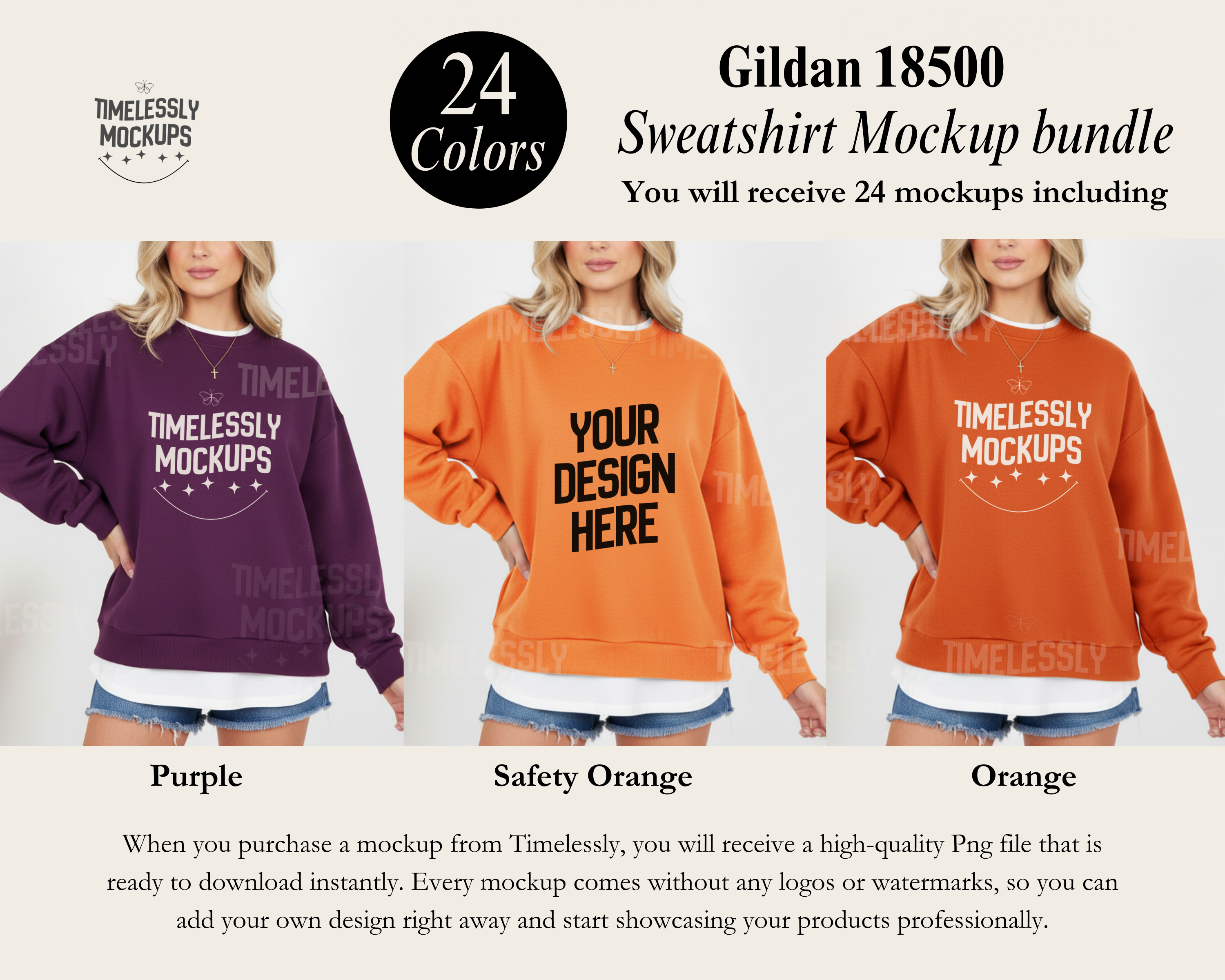 Gildan 18500 Sweatshirt Mockup Bundle — 24 Colors — Instant PNG Download