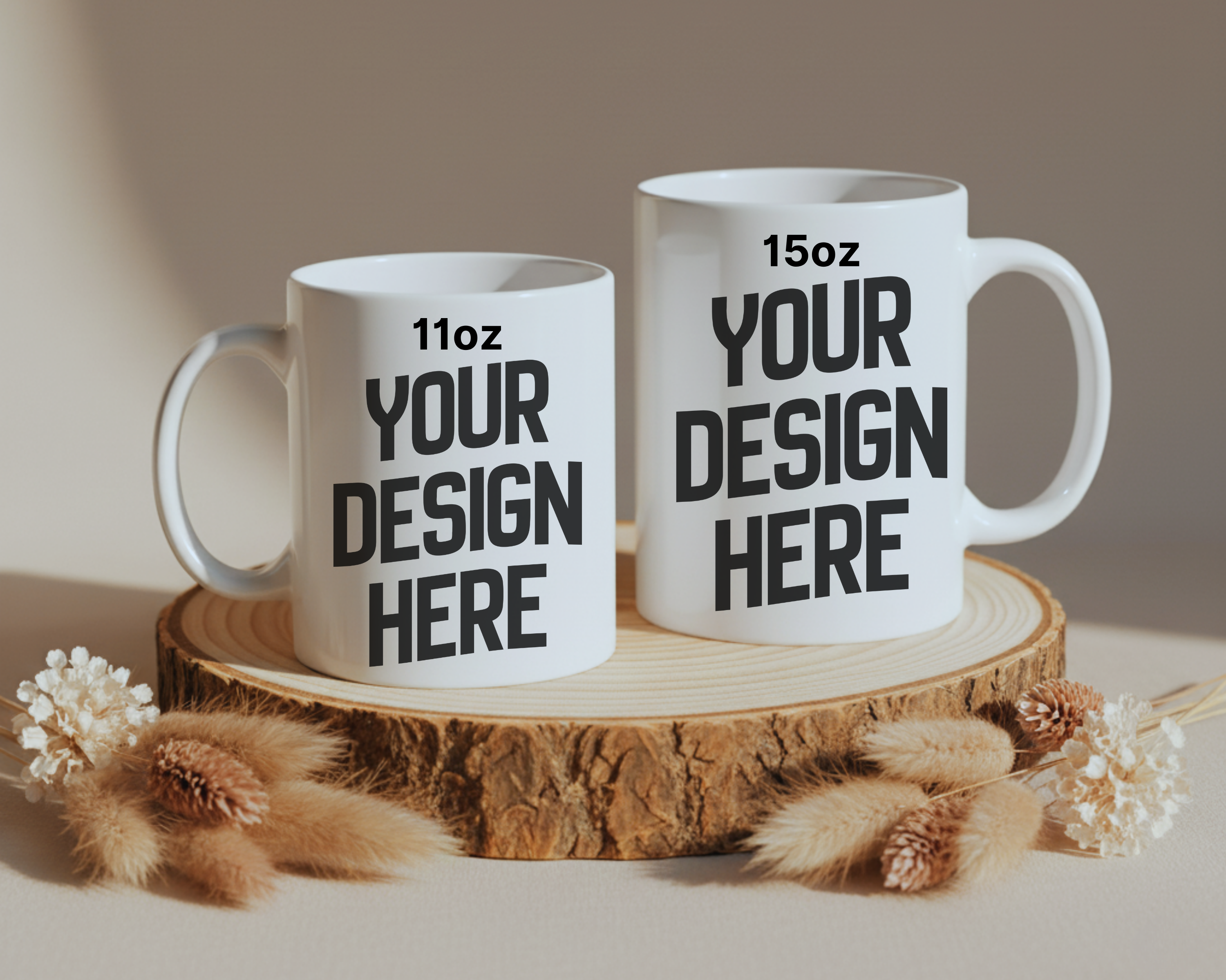 Two-Size Mug Mockup (11oz/15oz) | Minimal Lifestyle | PNG