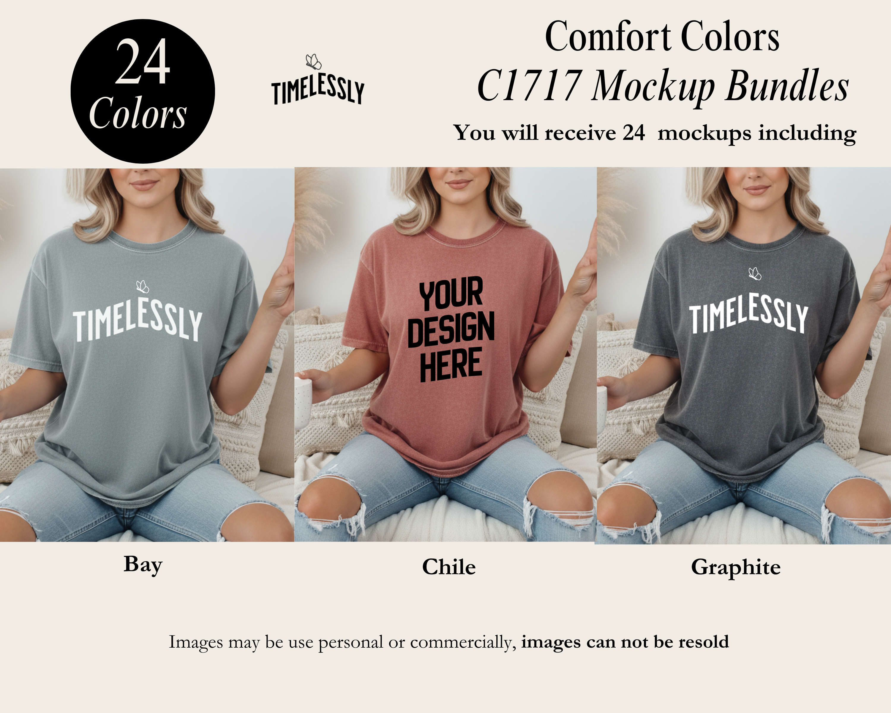 Comfort Colors C1717 Front View Mockup Pack – 24 High-Res PNG Lifestyle Images