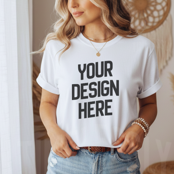 Gildan 5000 Boho T-shirt Mockup – White