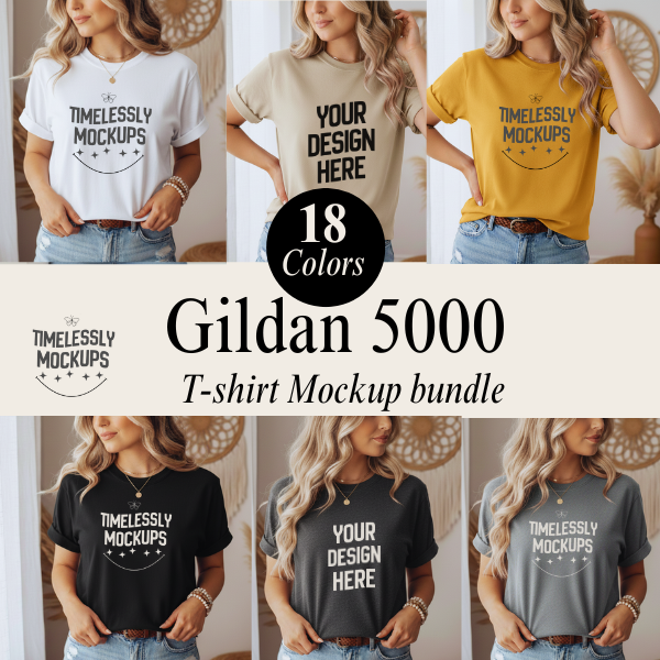 Gildan 5000 T-shirt Lifestyle Mockup Bundle — 18 Colors — Instant PNG Download