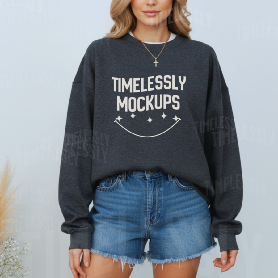 Dark Heather Sweatshirt Mockup (Gildan 18000)