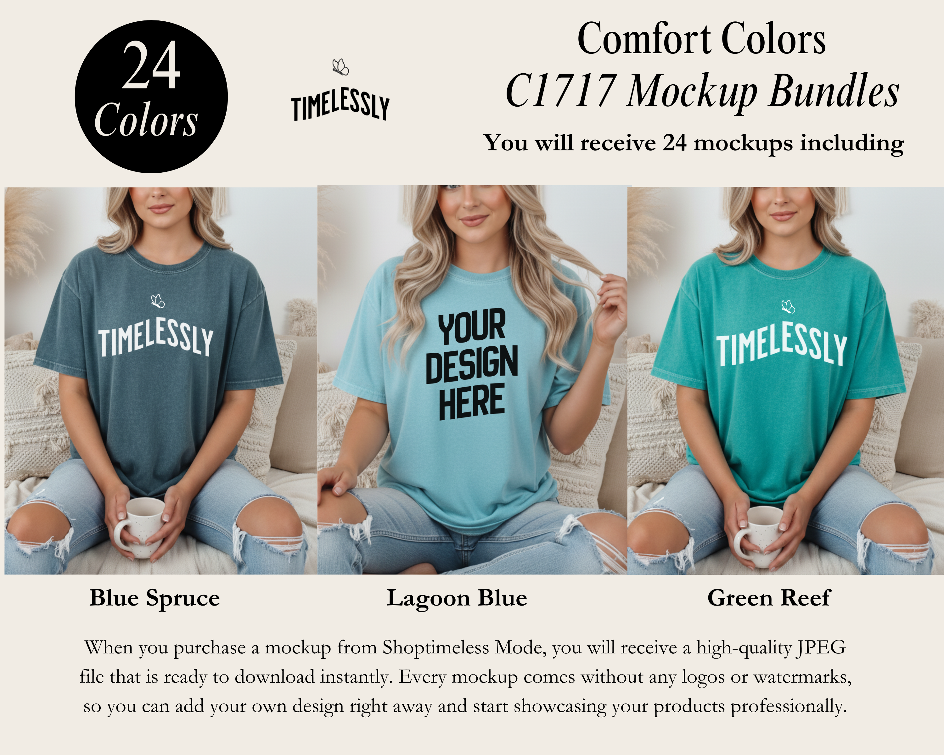 Comfort Colors C1717 Front View Mockup Pack – 24 High-Res PNG Lifestyle Images