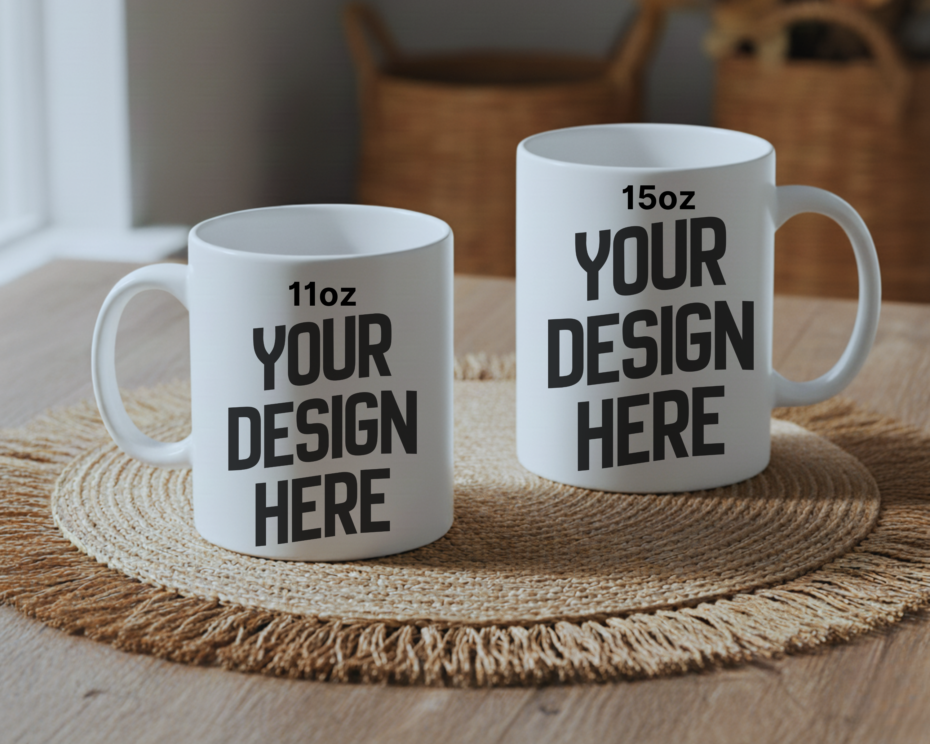 White Mug Mockups (11oz + 15oz) Cozy Boho Aesthetic