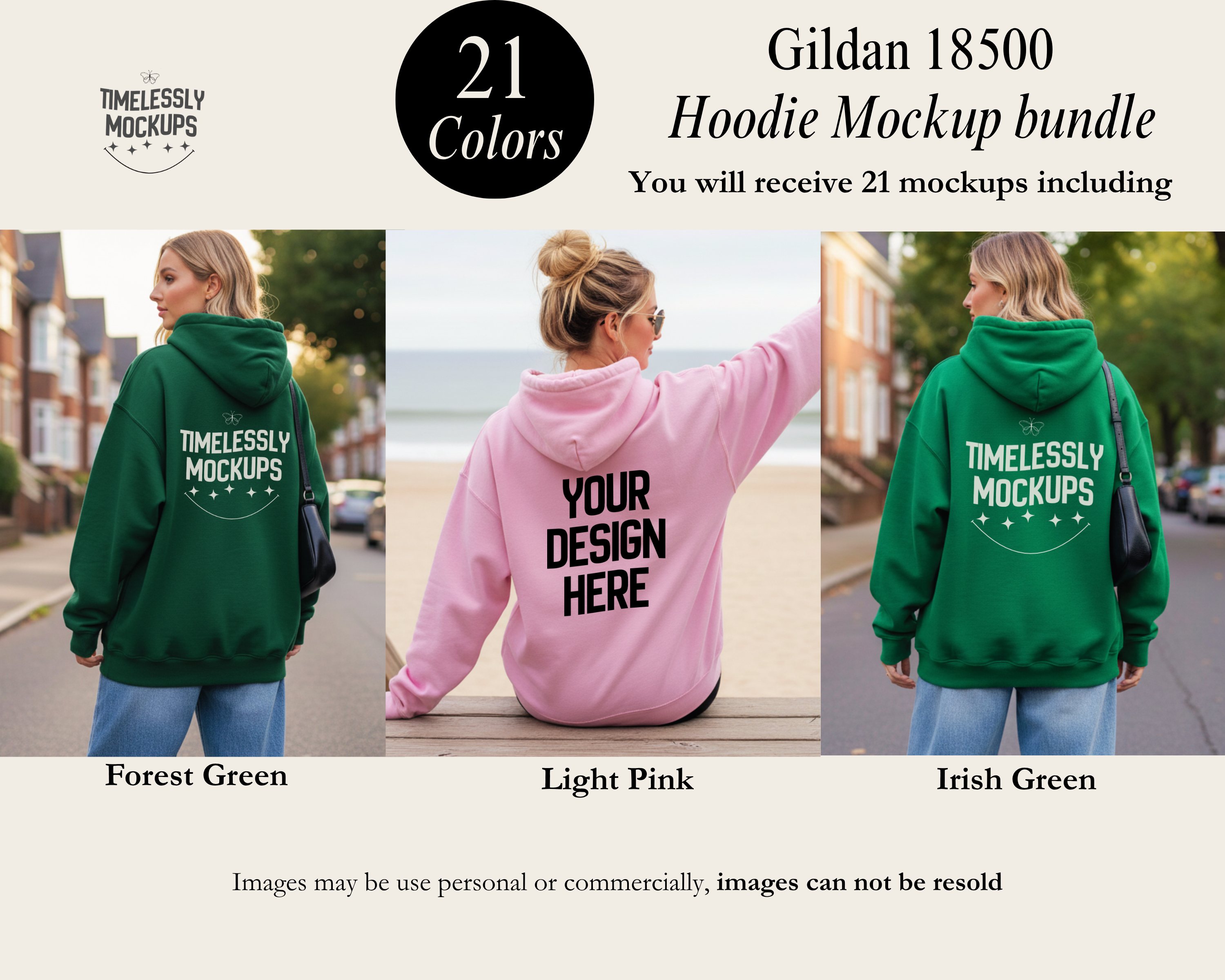 Gildan 18500 Hoodie Mockup Bundle — 21 Colors — Instant PNG Download
