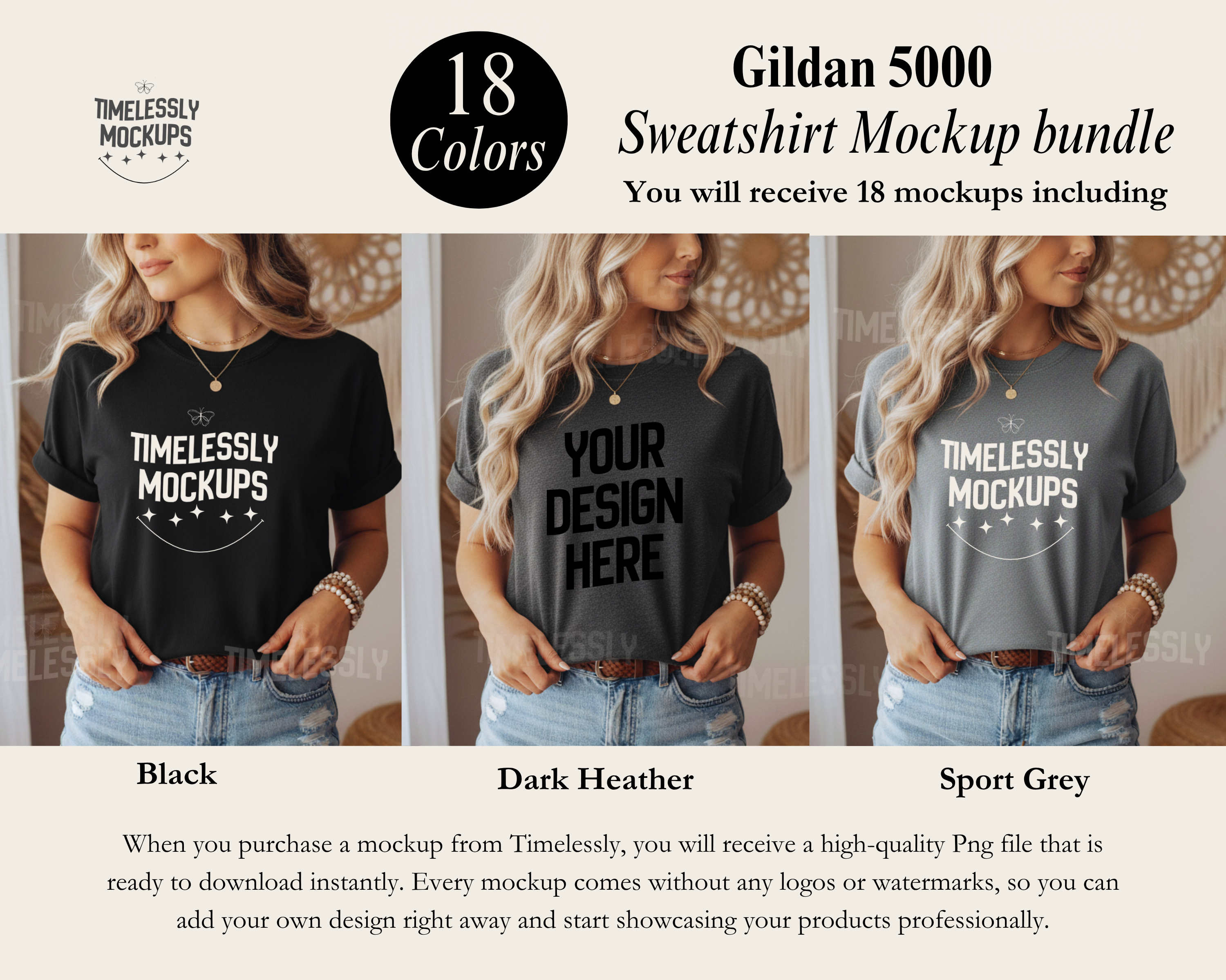 Gildan 5000 T-shirt Lifestyle Mockup Bundle — 18 Colors — Instant PNG Download