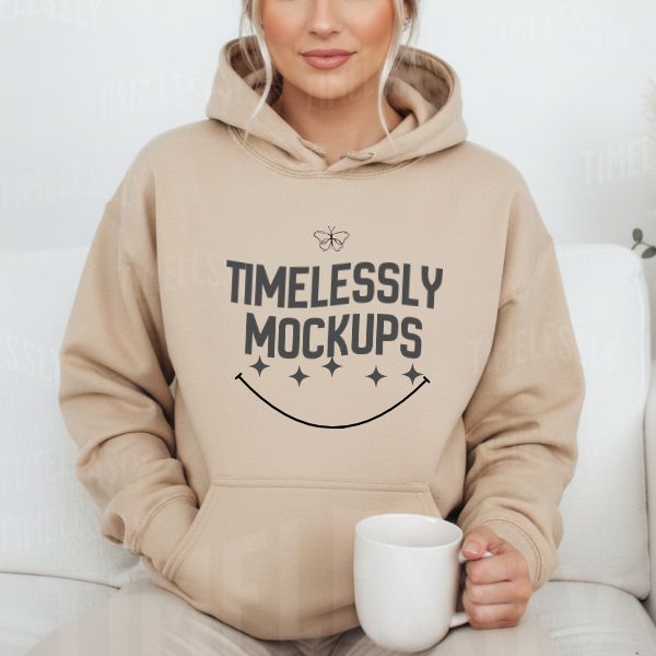 Gildan 18500 Hoodie Lifestyle Mockup – Sand