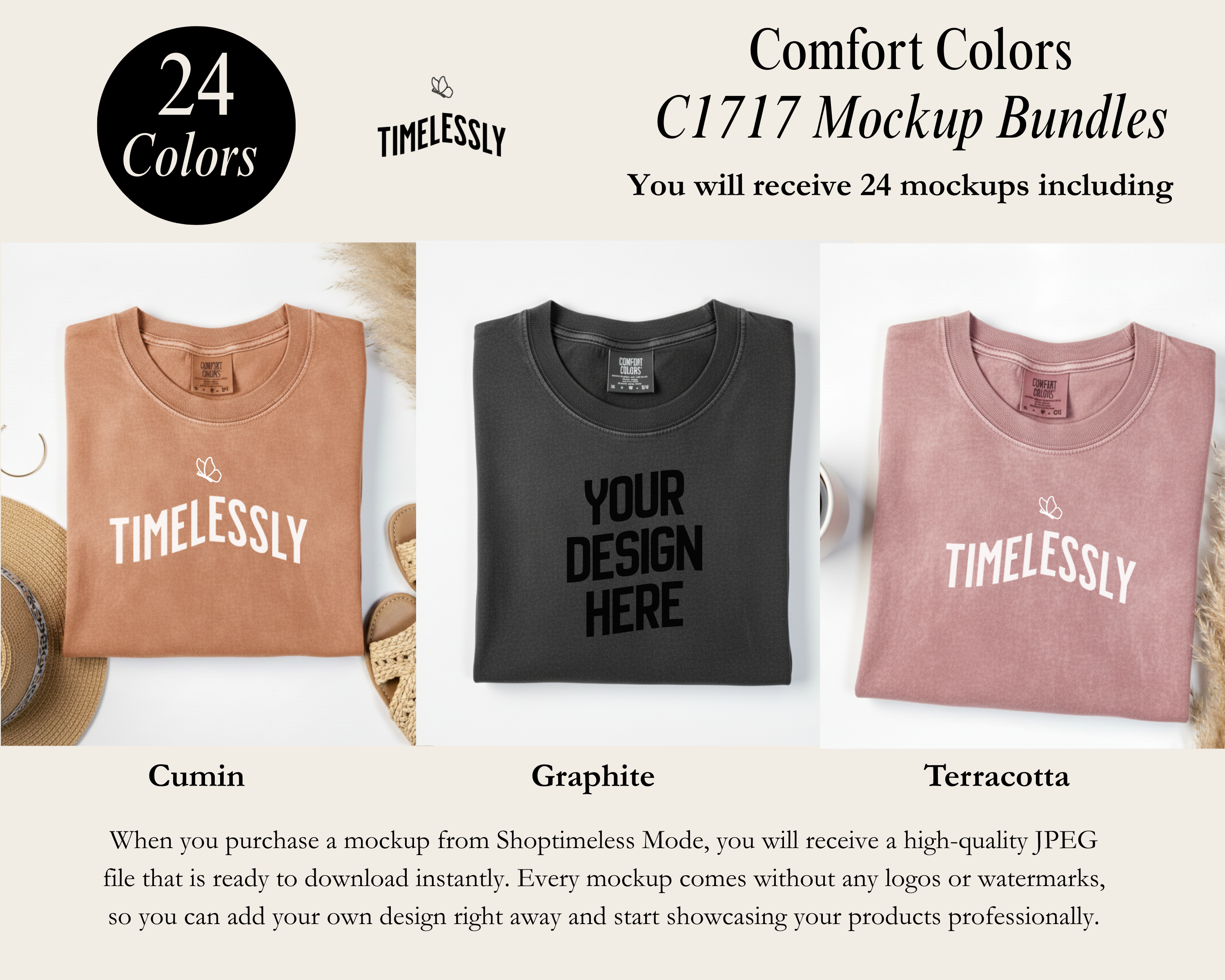 Comfort Colors C1717 Folded T-Shirt Mockup Bundle (24 Colors)