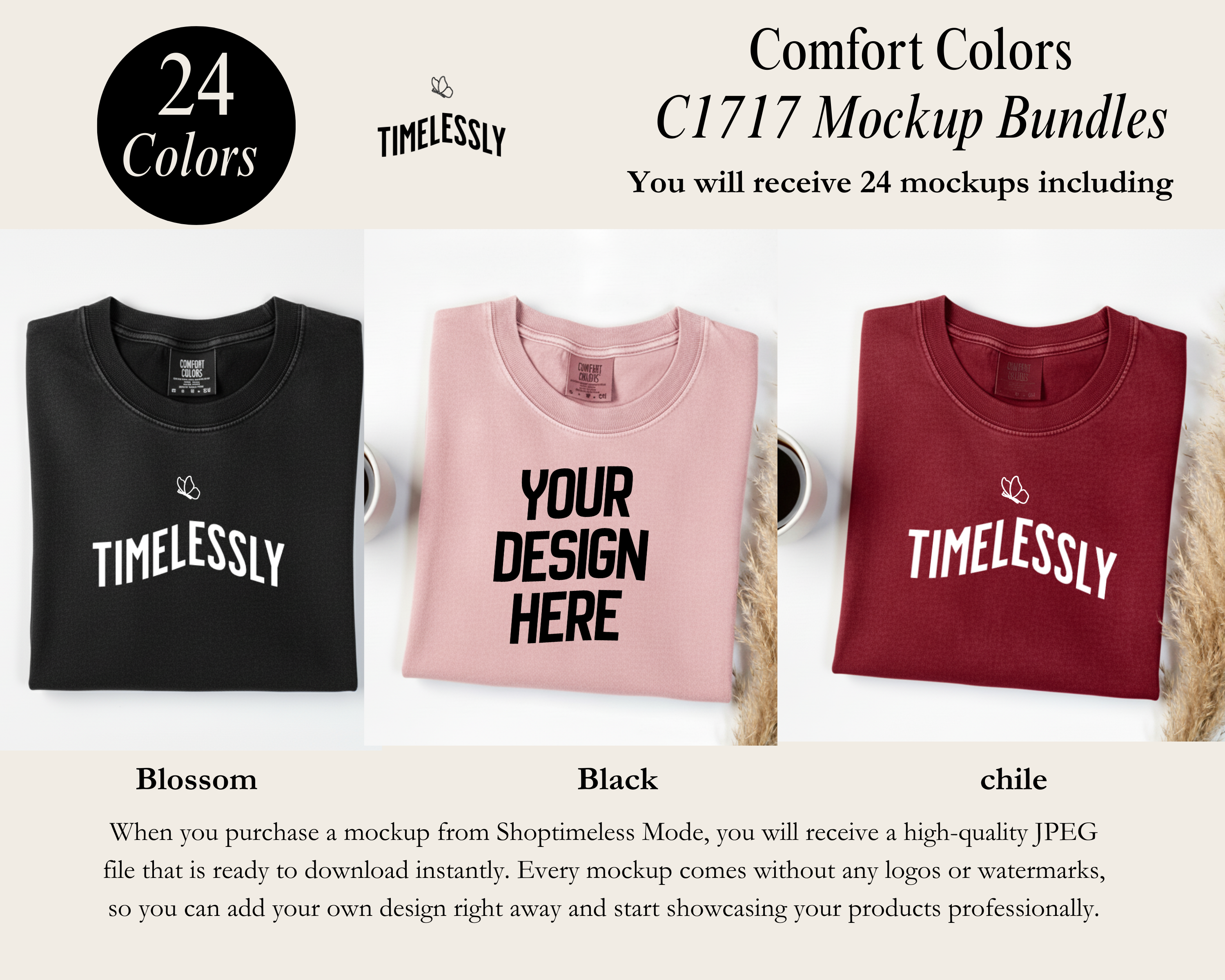 Comfort Colors C1717 Folded T-Shirt Mockup Bundle (24 Colors)