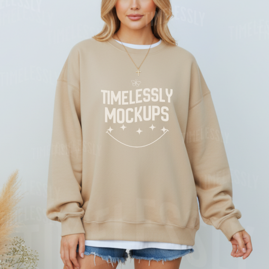 Gildan 18000 Crewneck Mockup – Sand
