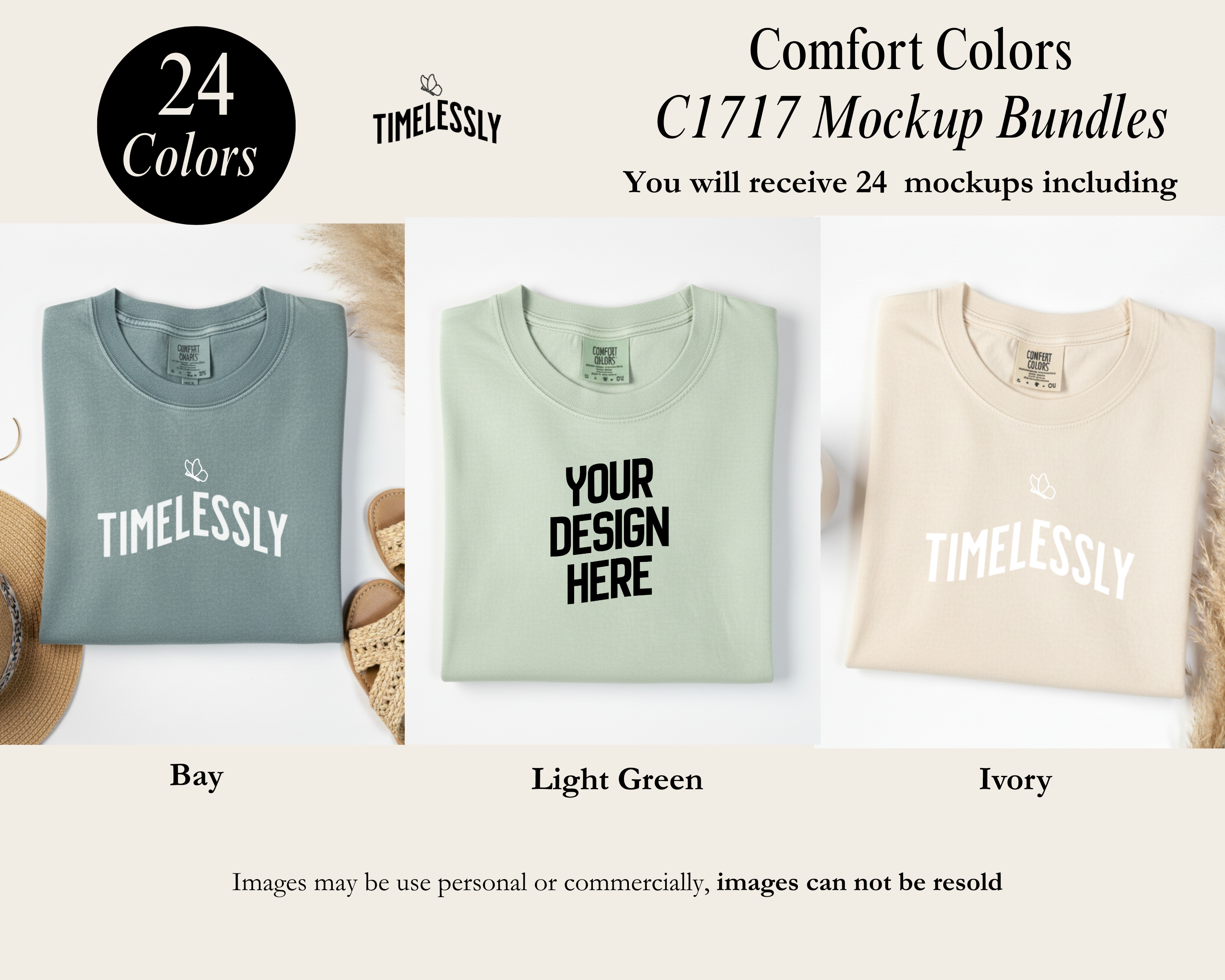 Comfort Colors C1717 Folded T-Shirt Mockup Bundle (24 Colors)