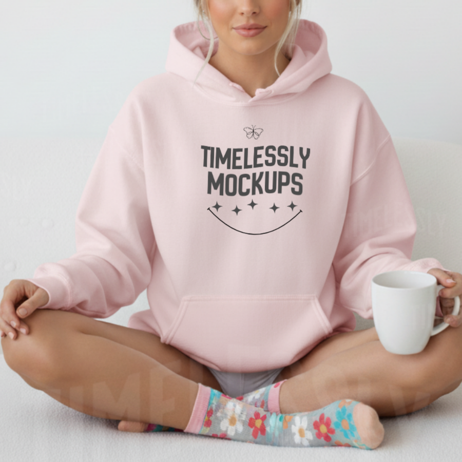 Gildan 18500 Hoodie Lifestyle Mockup – Light Pink 