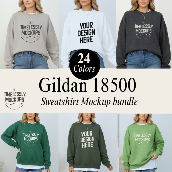 Gildan 18500 Sweatshirt Mockup Bundle — 24 Colors — Instant PNG Download