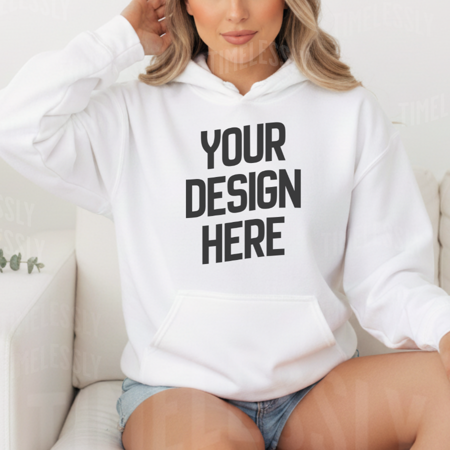 Gildan 18500 Hoodie Lifestyle Mockup – White