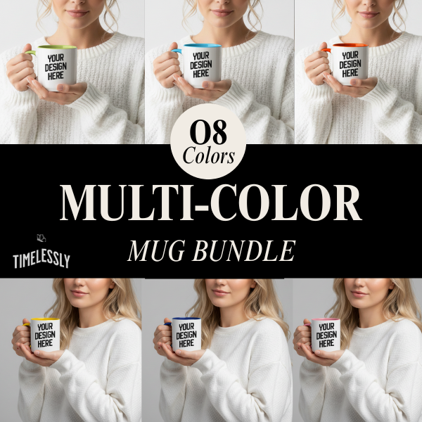 Trendy Accent Mugs Bundle: Boho-inspired Mockups in Yellow, Pink, Blue, and More