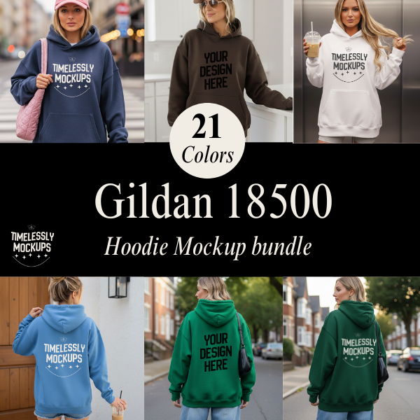 Gildan 18500 Hoodie Mockup Bundle — 21 Colors — Instant PNG Download