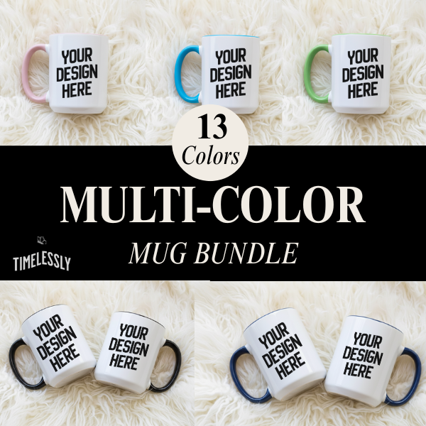 Trendy Boho Accent Mug Mockup Bundle – Yellow, Pink, Blue & More