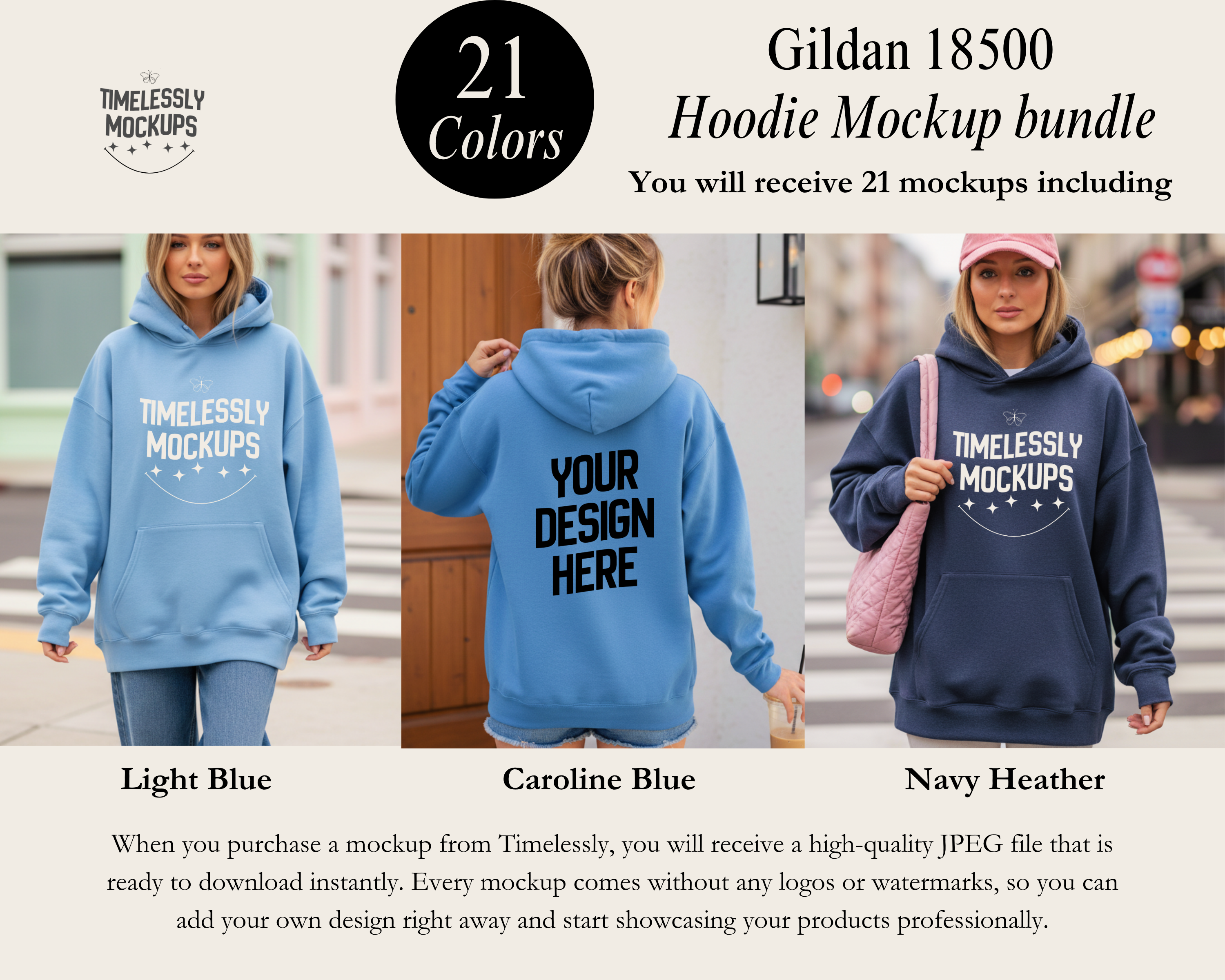 Gildan 18500 Hoodie Mockup Bundle — 21 Colors — Instant PNG Download