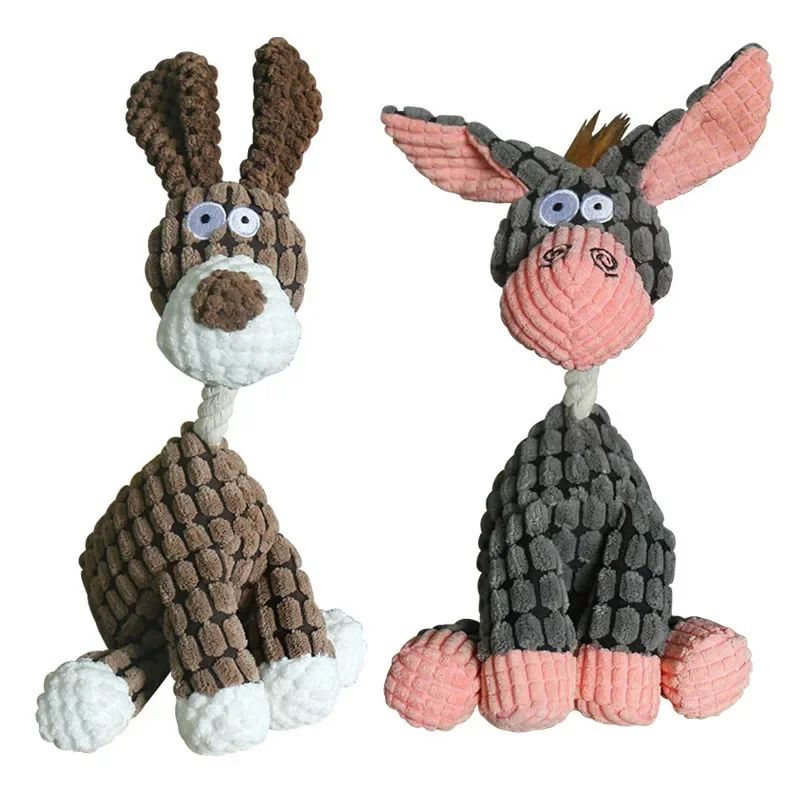 Juguete divertido para mascotas, con forma de burro, de pana, para masticar, para cachorros, chirriador