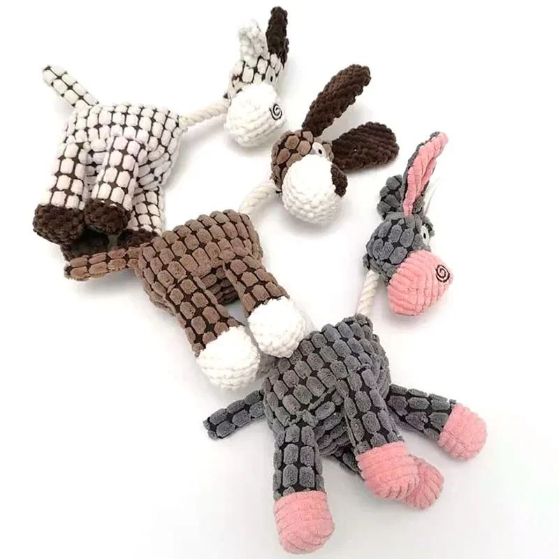 Juguete divertido para mascotas, con forma de burro, de pana, para masticar, para cachorros, chirriador