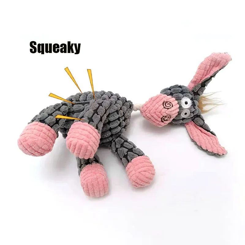 Juguete divertido para mascotas, con forma de burro, de pana, para masticar, para cachorros, chirriador