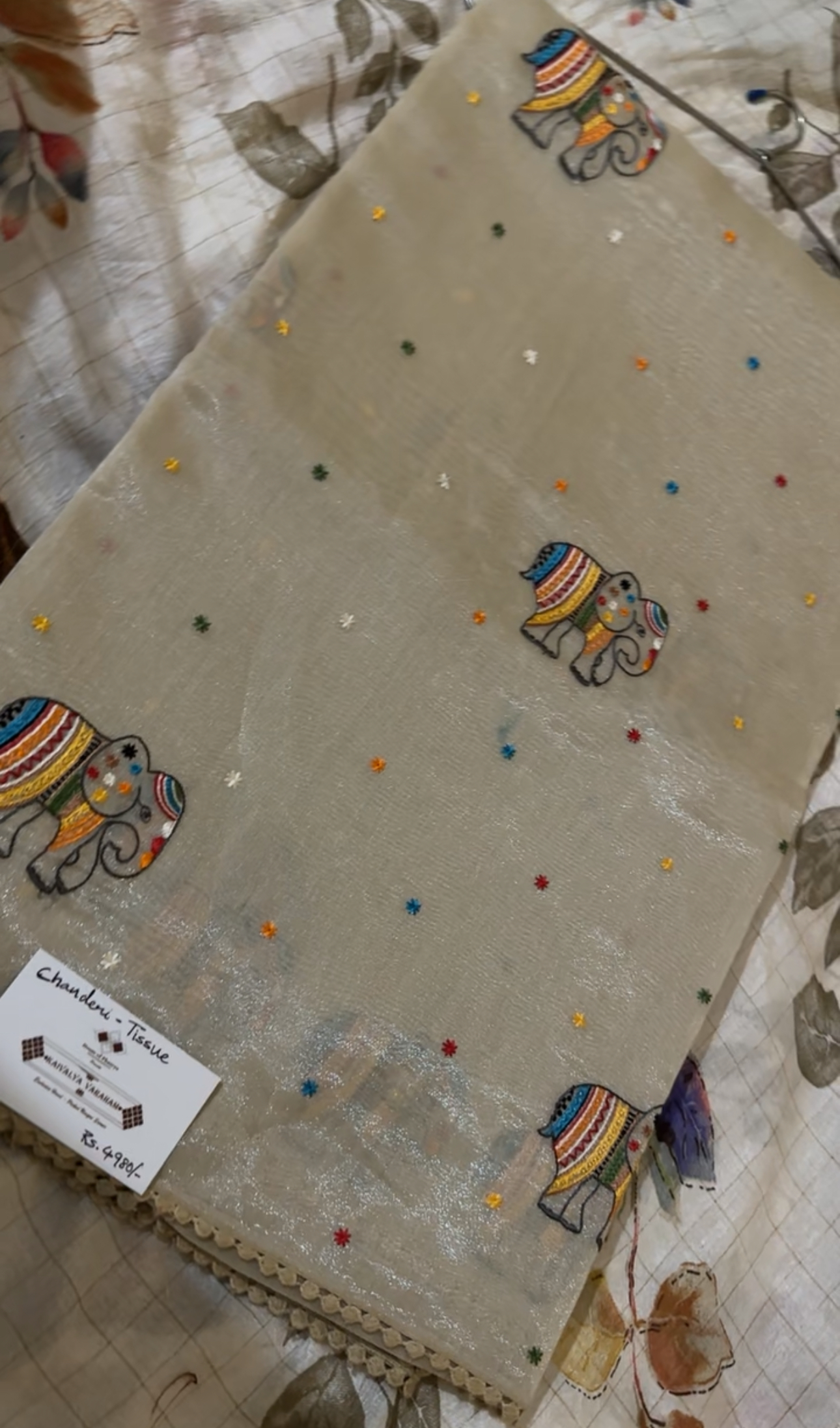 Chanderi Tissue Saree with embroidered border