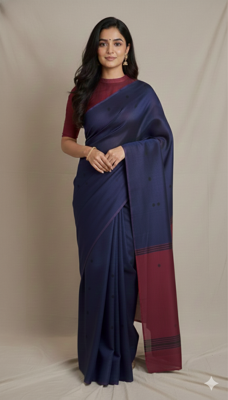 Navy Blue Tussar Cotton