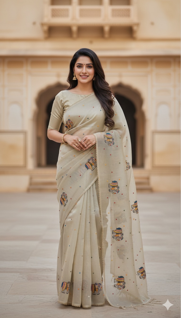 Chanderi Tissue Saree with embroidered border