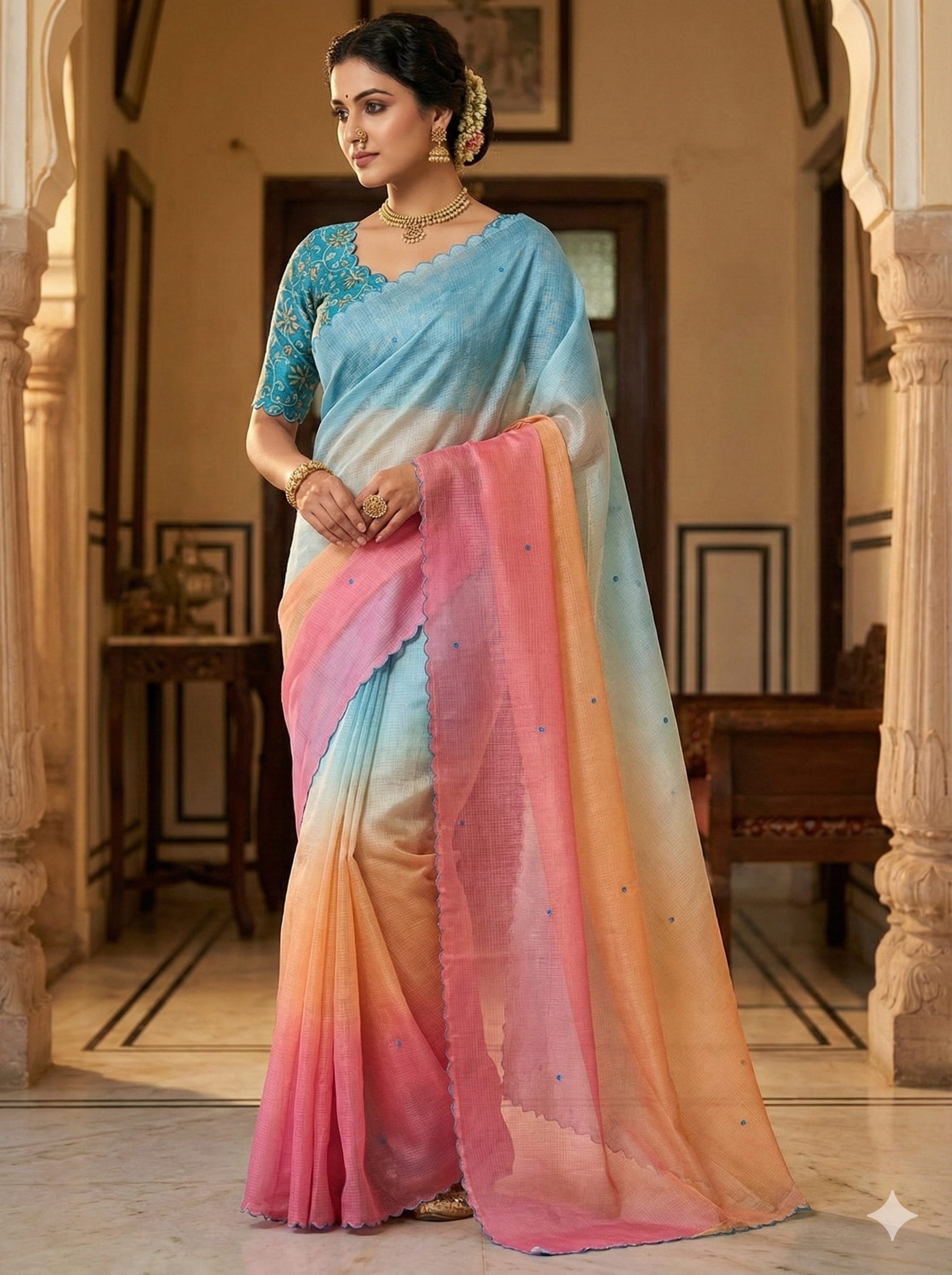 Multicolor Gradient Silk Kota Saree