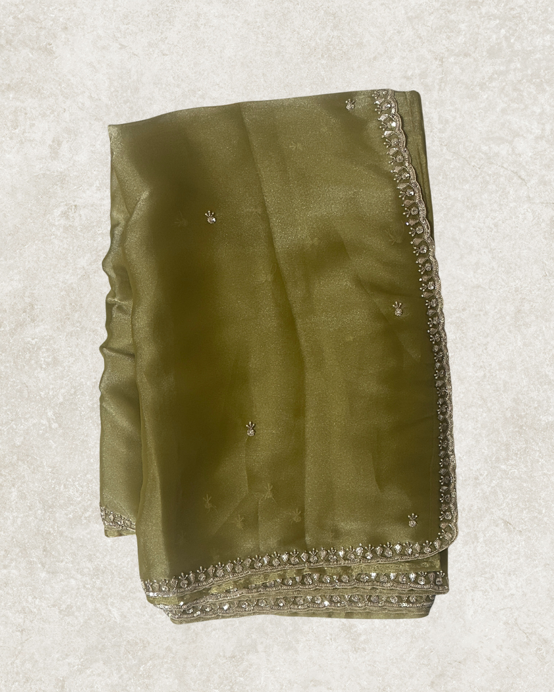 Elegant Mehendi Green Shimmer Organza Saree