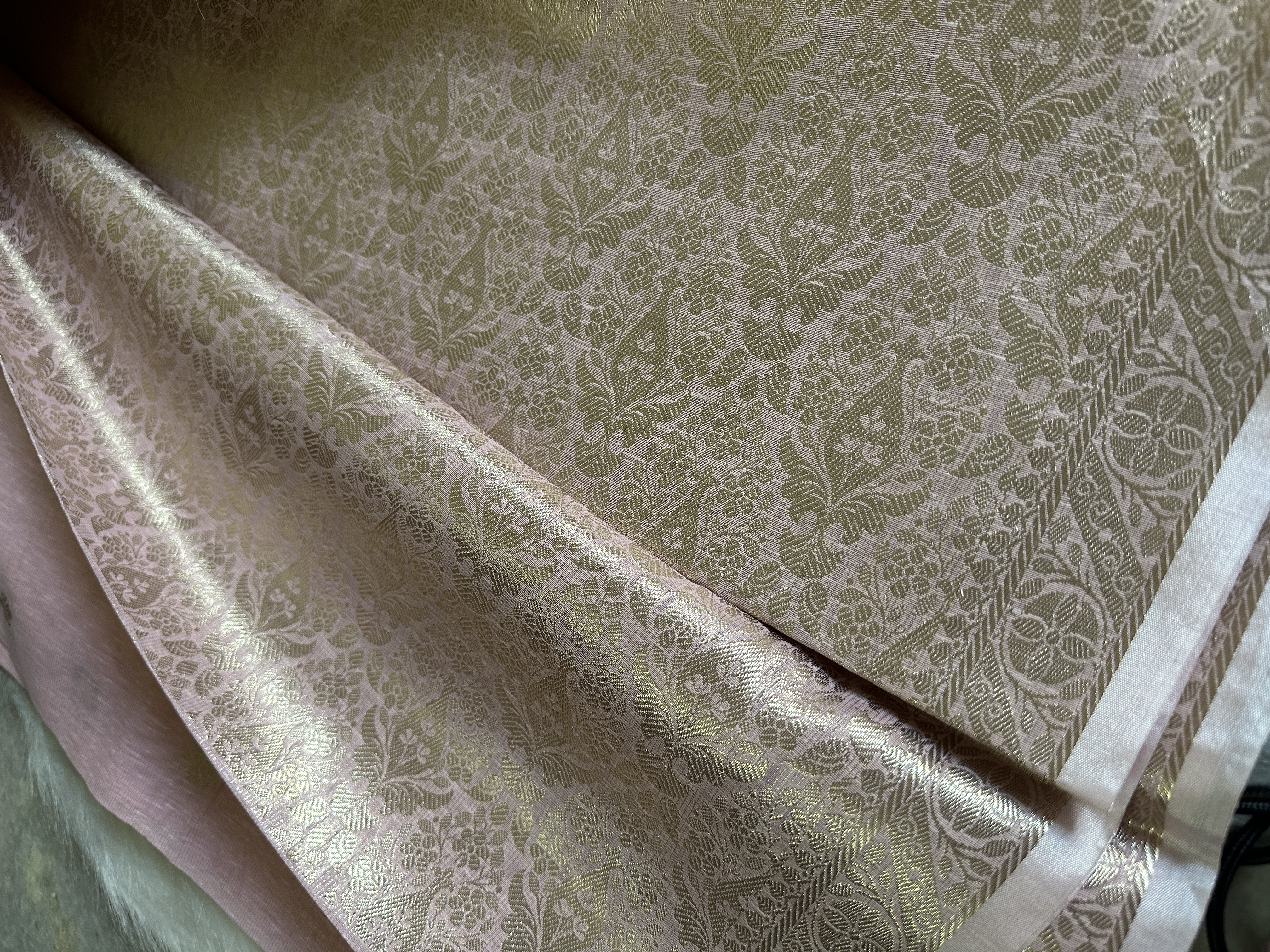 Elegant Pink Embroidered Tussar Kota Saree