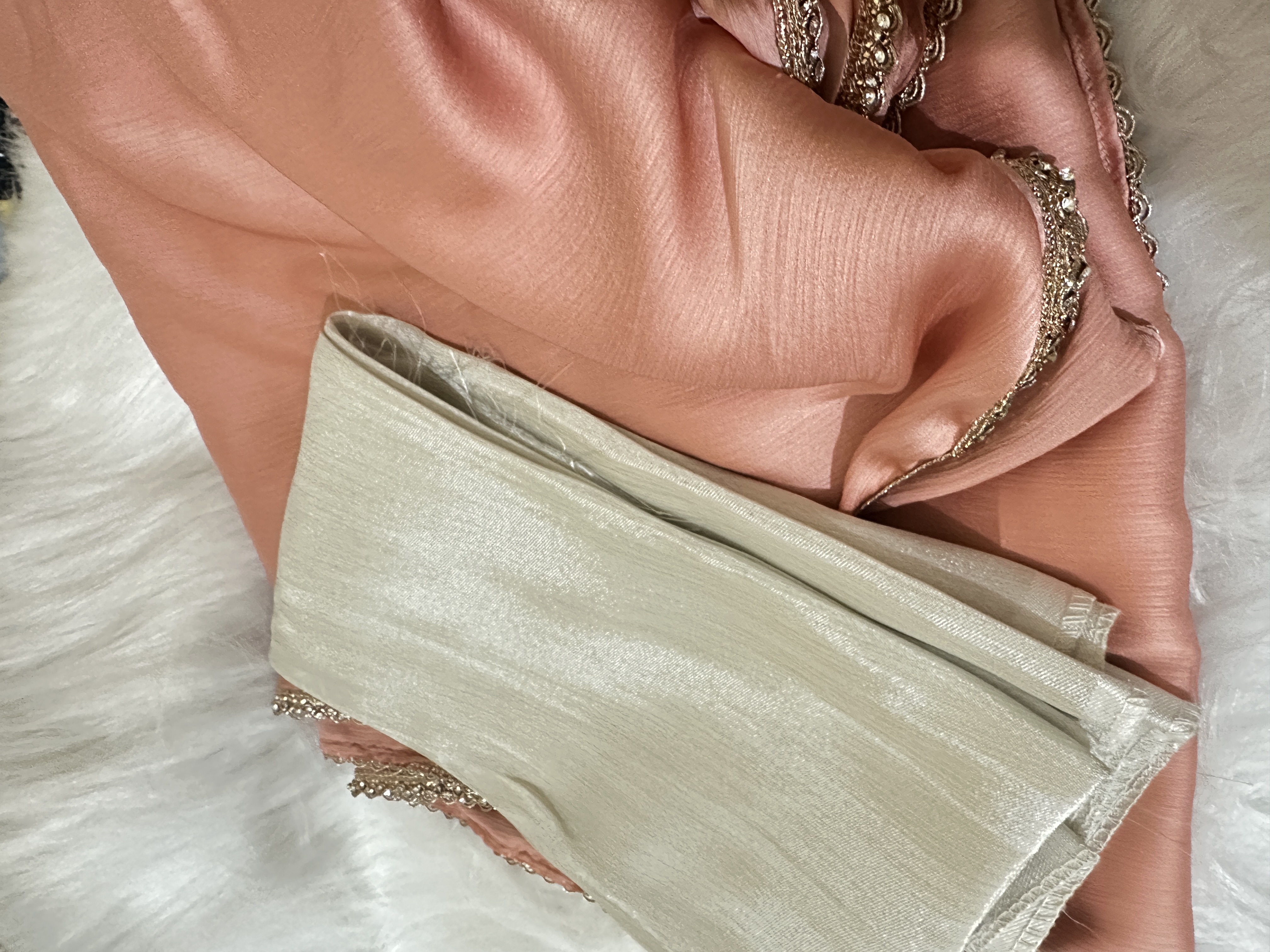 Peach Wrinkle Chiffon Silk Saree