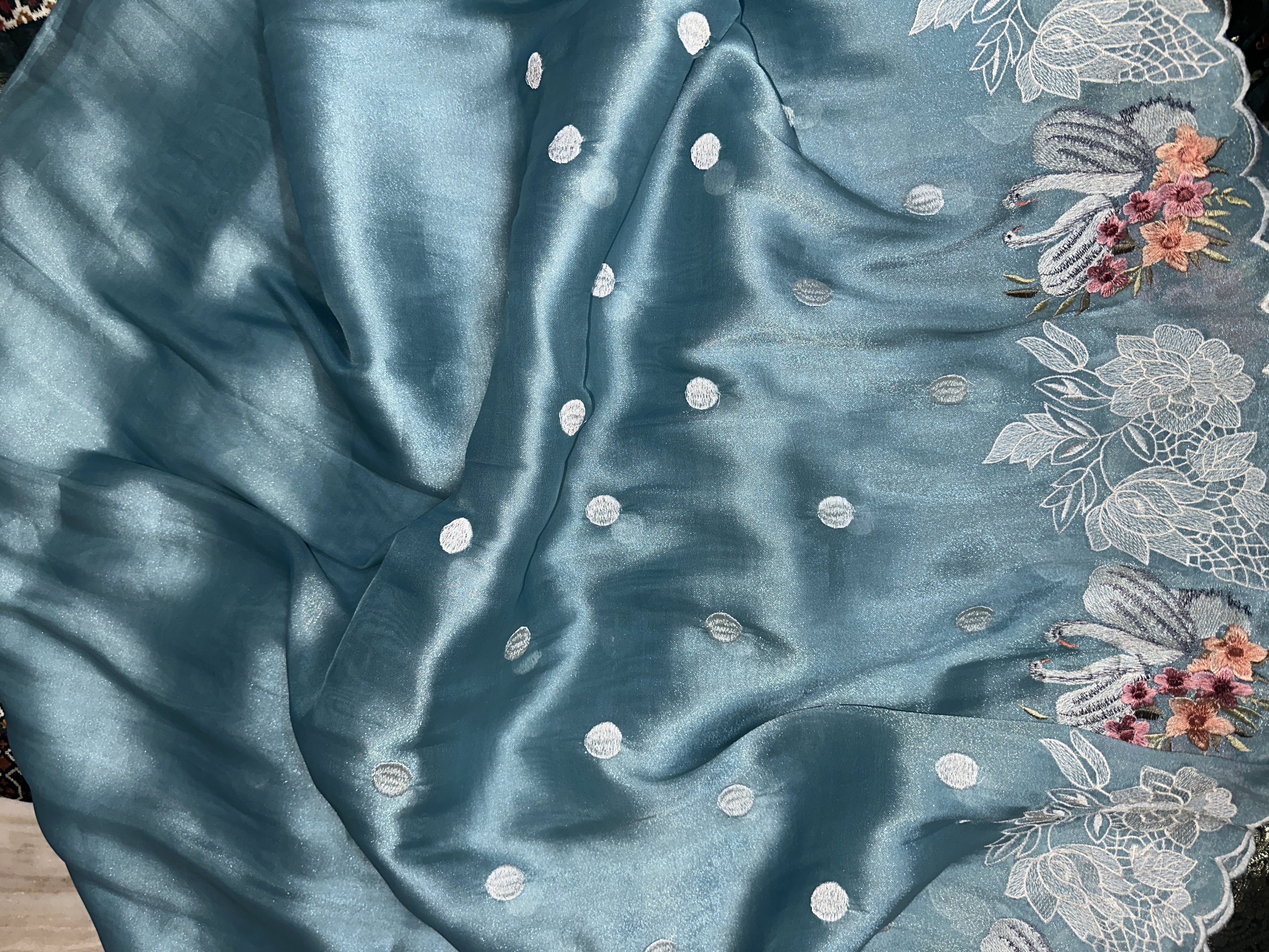 Teal Blue Organza Silk Saree