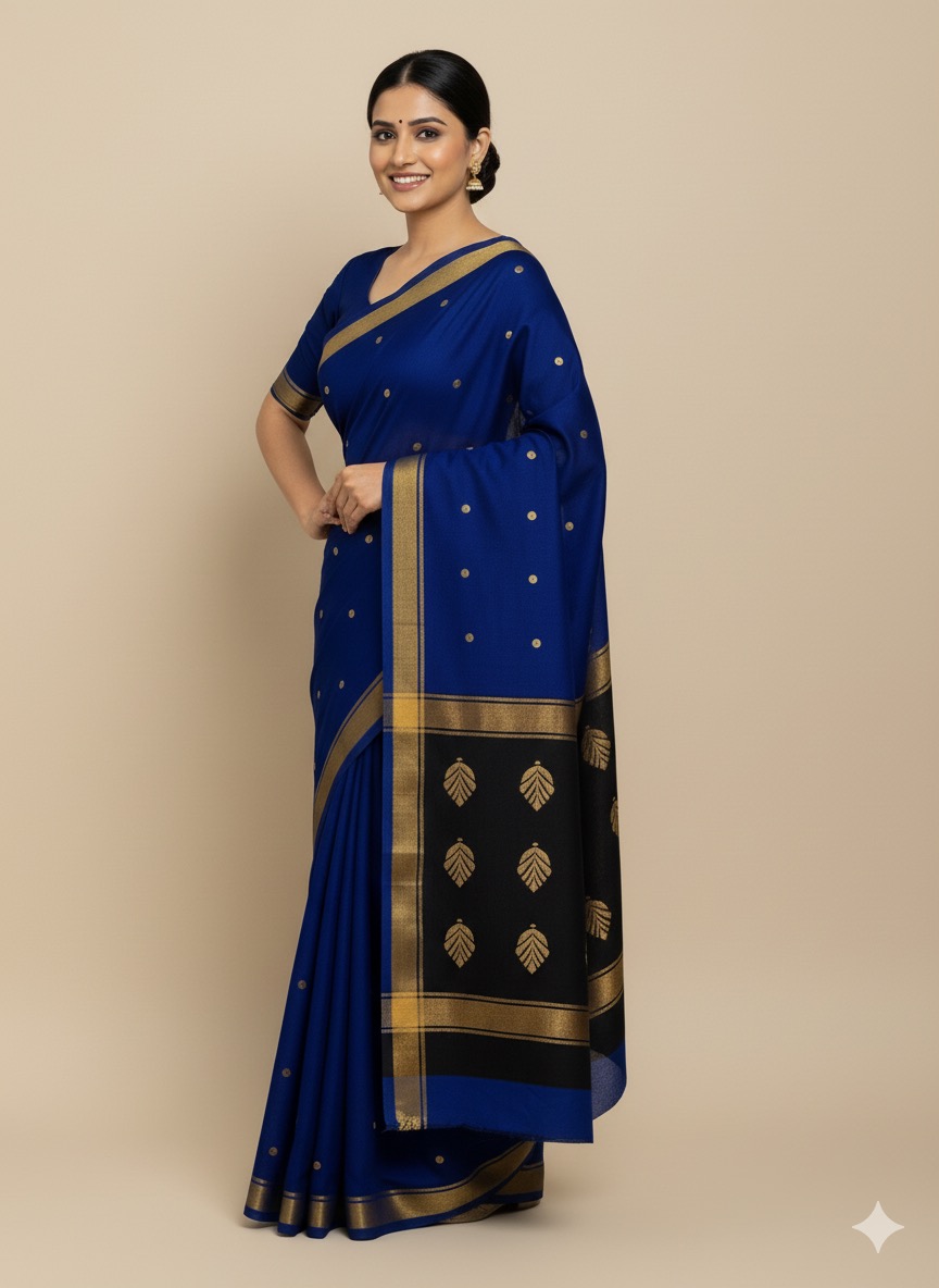 Royal Blue Traditional Semi-Maheshwari Silk Saree
