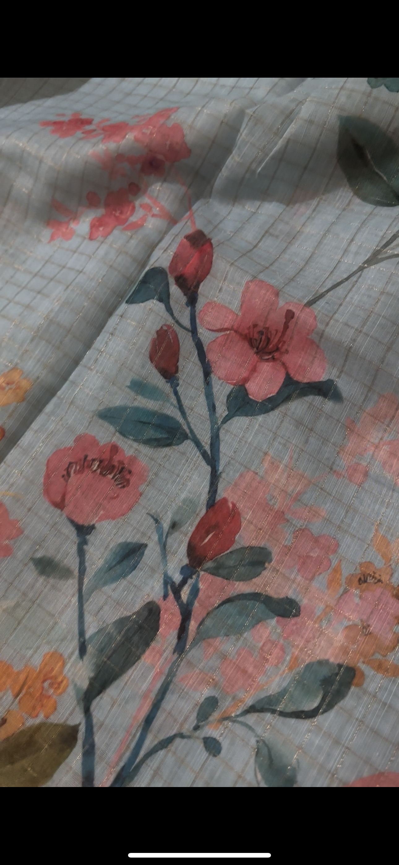 Floral Printed Light Blue Linen cotton Saree