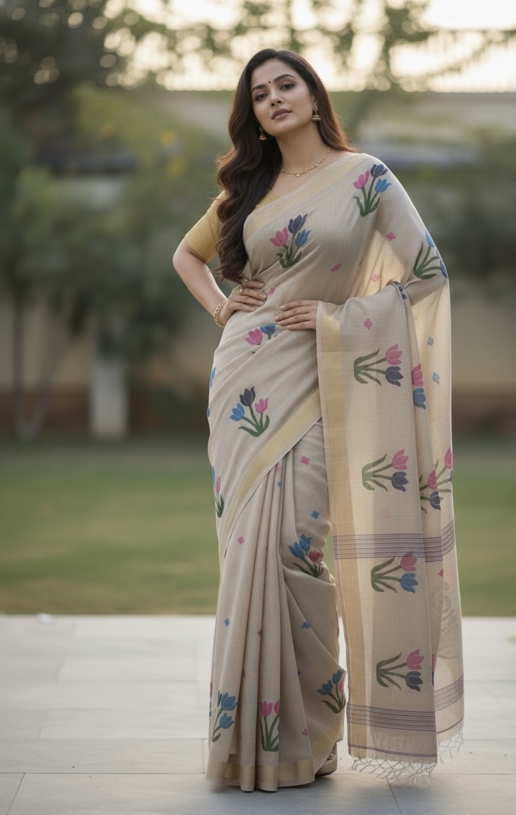 Handwoven Ponduru Jamdani Cotton Saree
