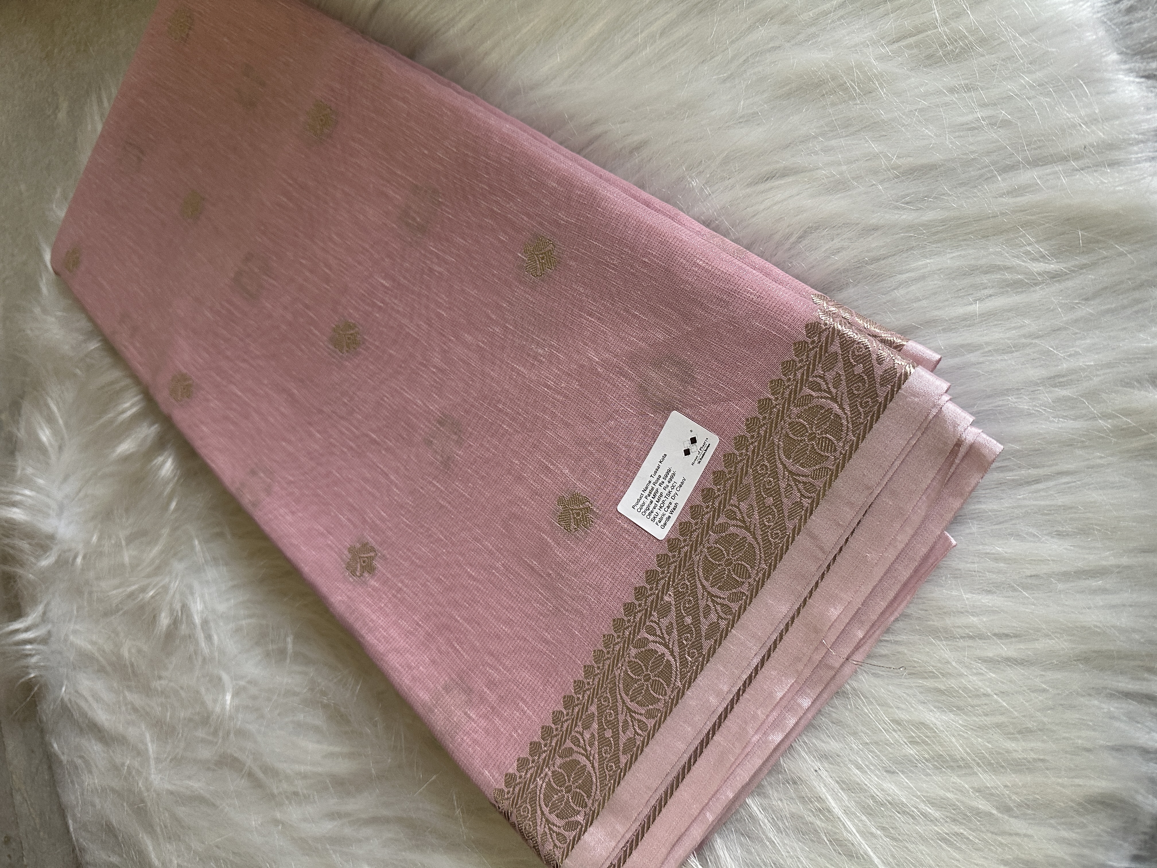 Elegant Pink Embroidered Tussar Kota Saree