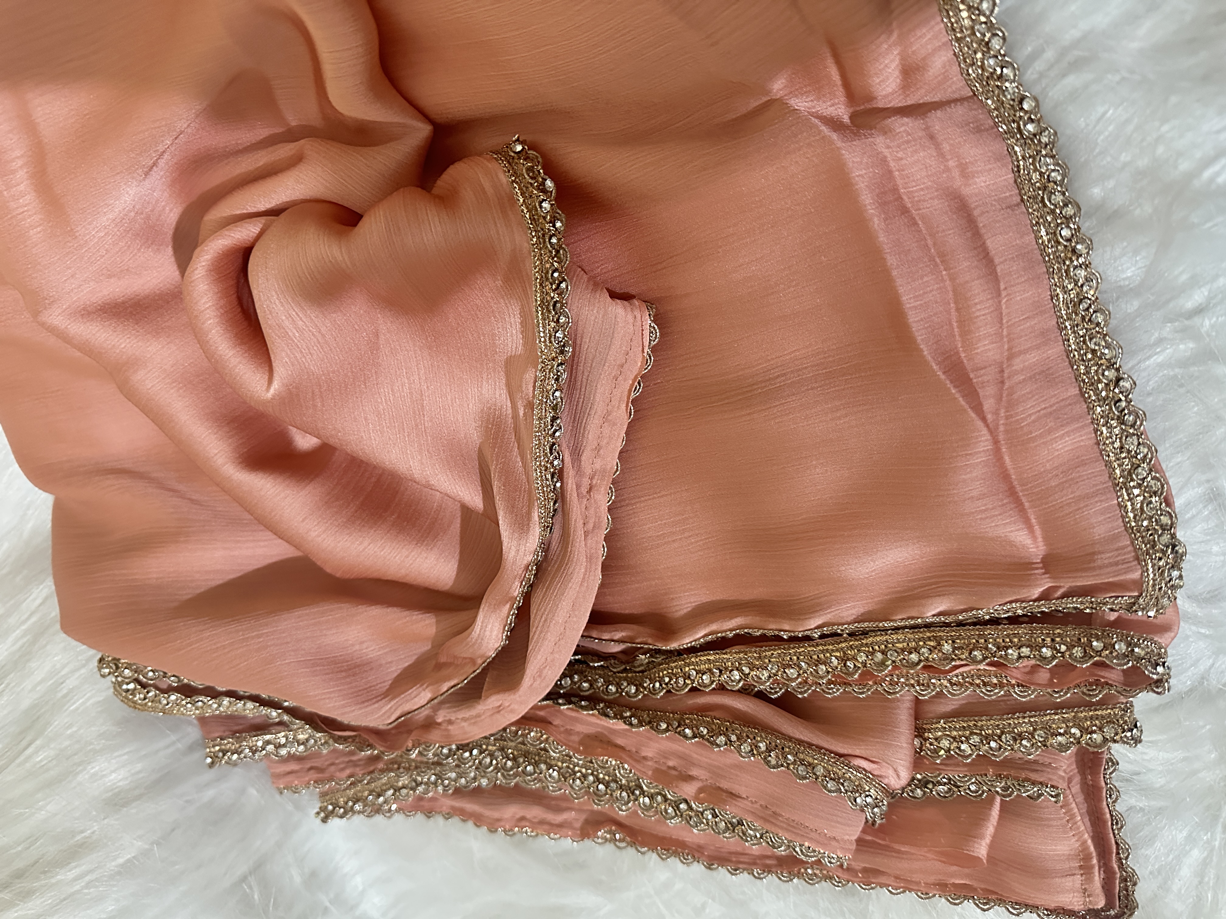 Peach Wrinkle Chiffon Silk Saree